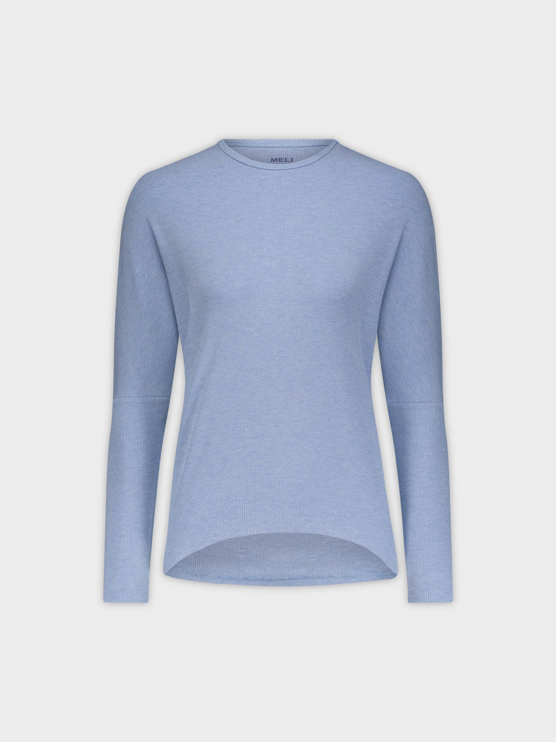 CREW RIBBED DOLMAN-HEATHER BLUE