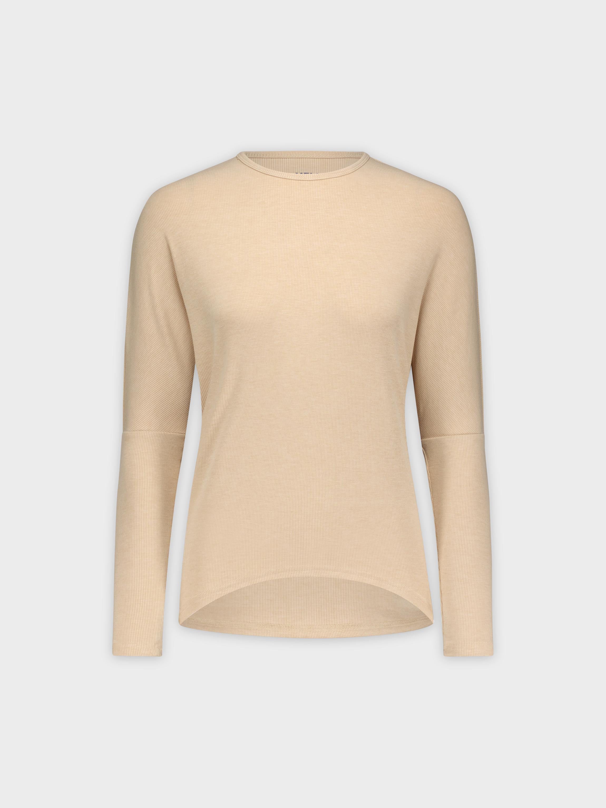 CREW RIBBED DOLMAN-HEATHERED TAN