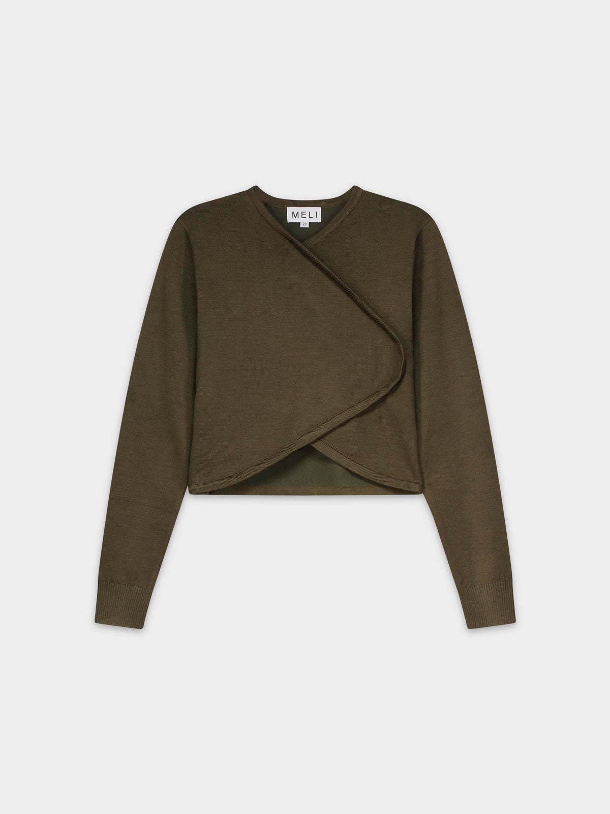 CROP CROSSOVER SWEATER-OLIVE