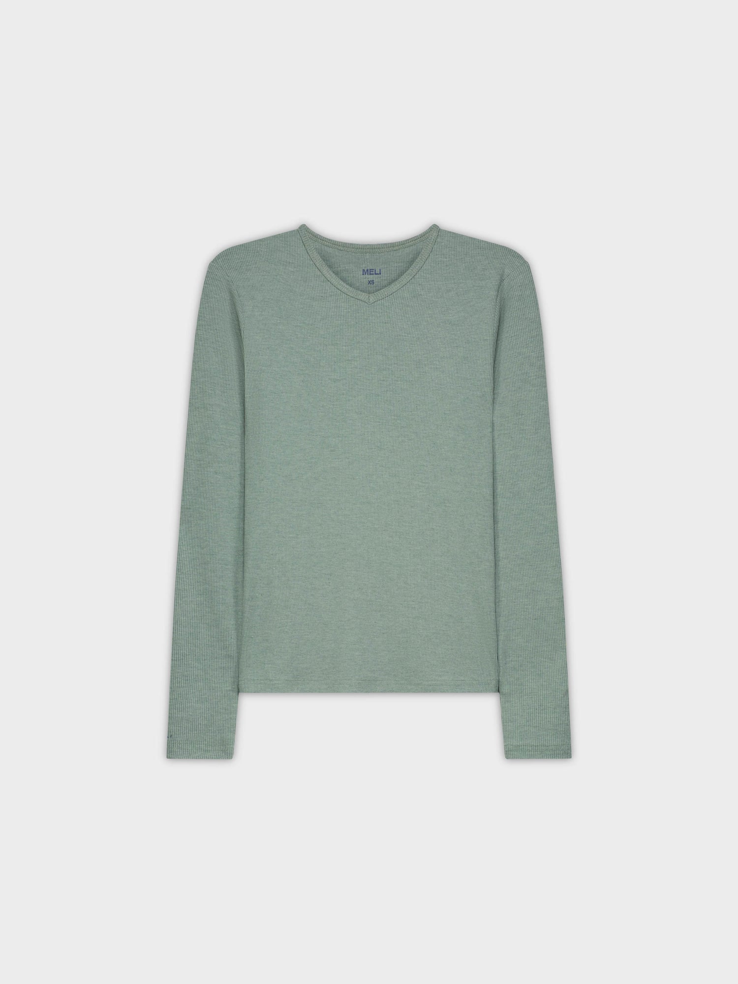 High V Ribbed Tee LS-Heathered Green