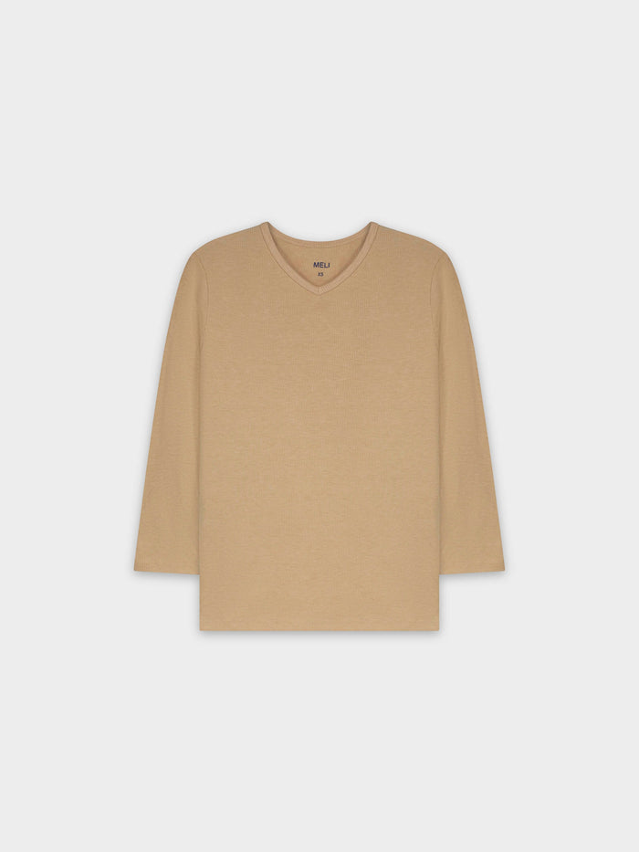 RIBBED HIGH V 3Q-LIGHT TAN