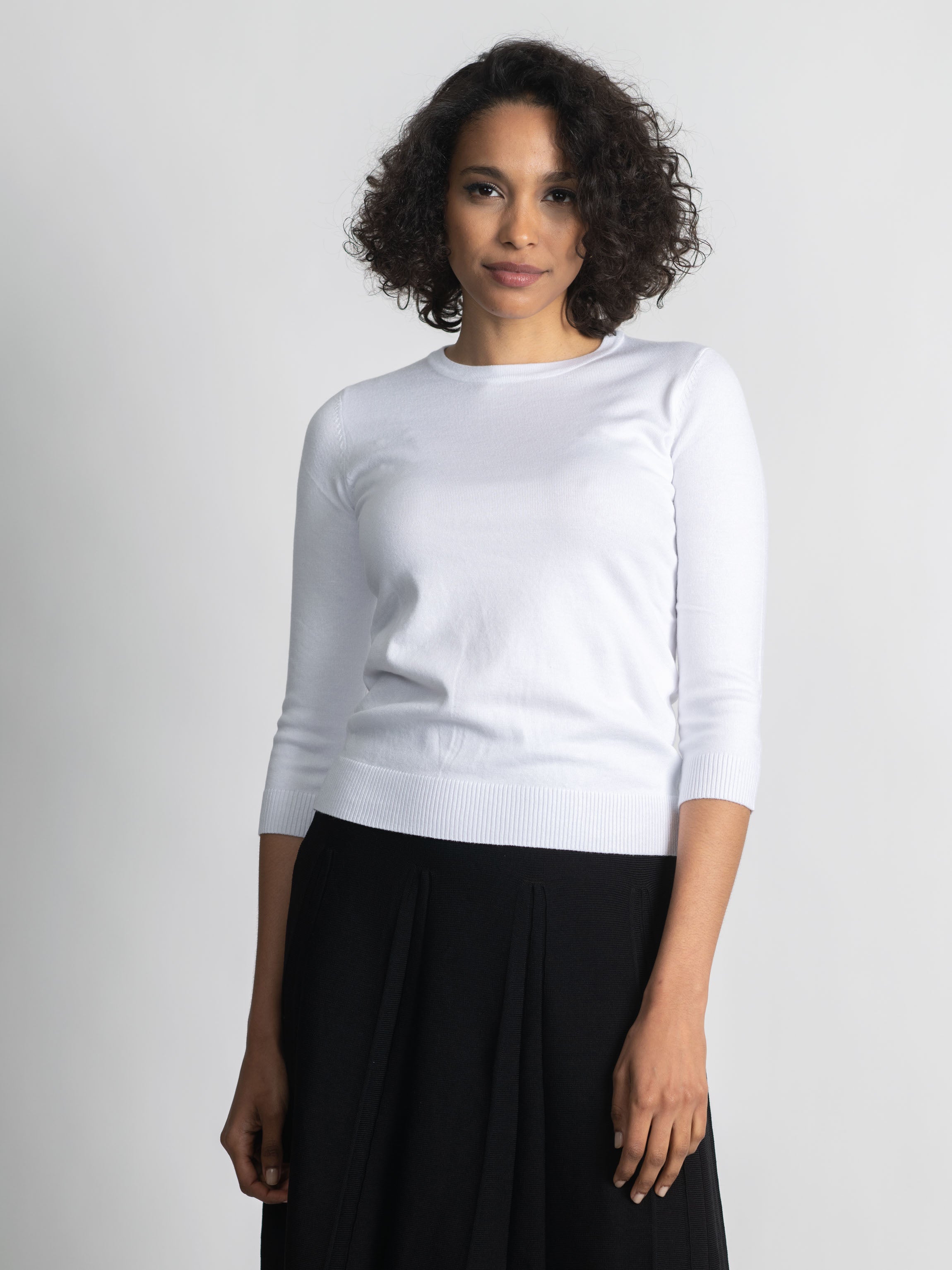 BASIC CREW SWEATER (3Q) - WHITE