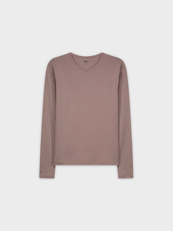 BASIC HIGH V TEE LS-DUSTY MAUVE