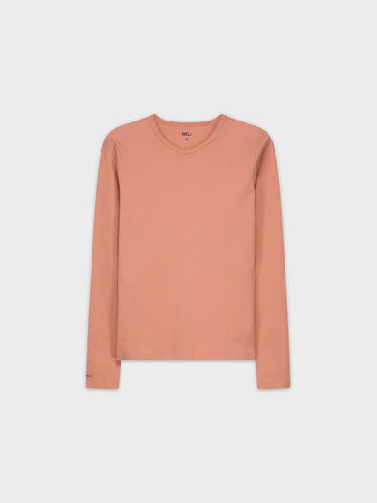 BASIC HIGH V TEE LS-PEACH