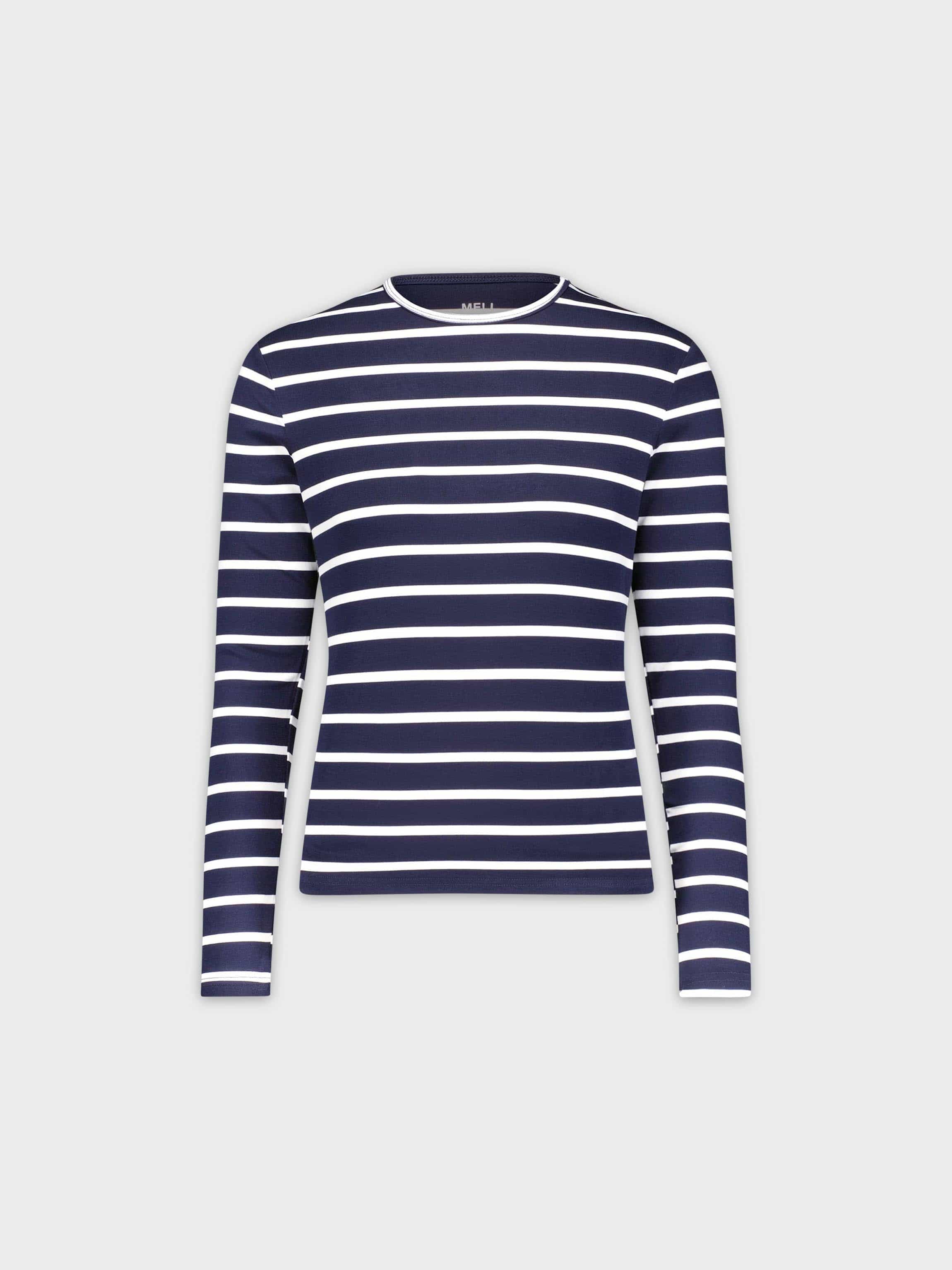 STRIPED BASIC CREW NECK-NAVY/WHITE