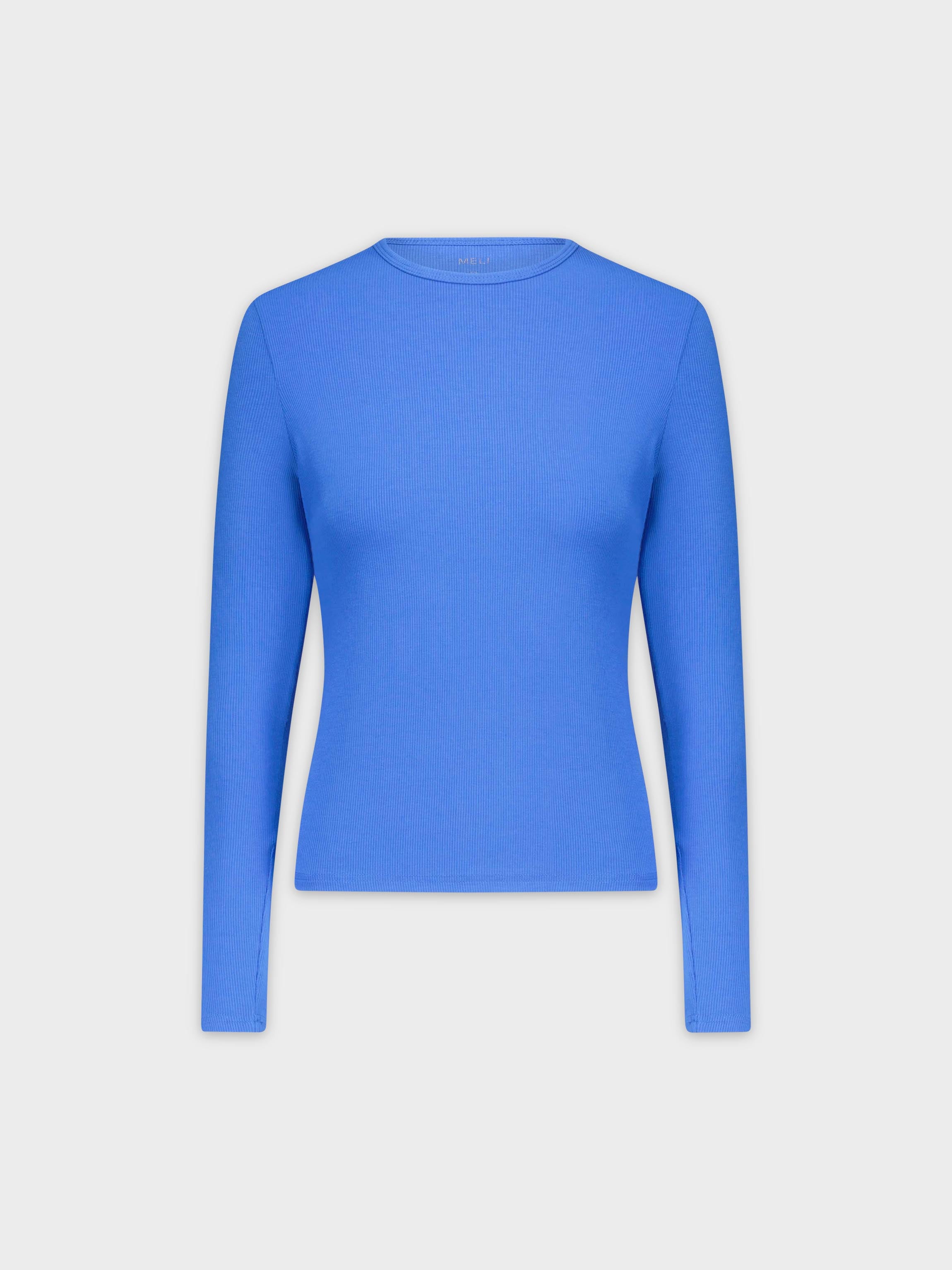 CAMISETA CLASSIC RIBBED CREW LS-AZUL COBALTO