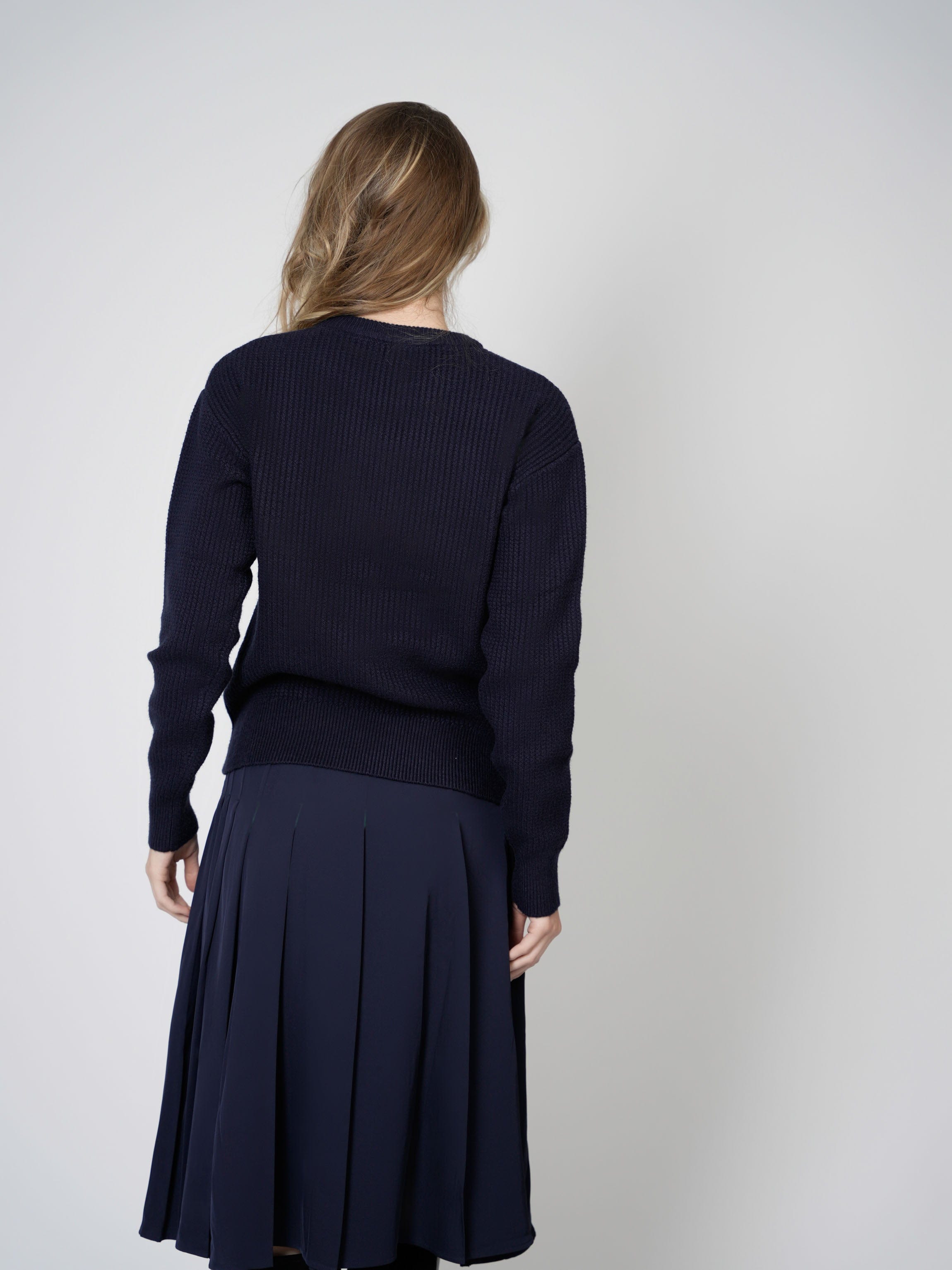 SOLID WAFFLE KNIT TOP-NAVY