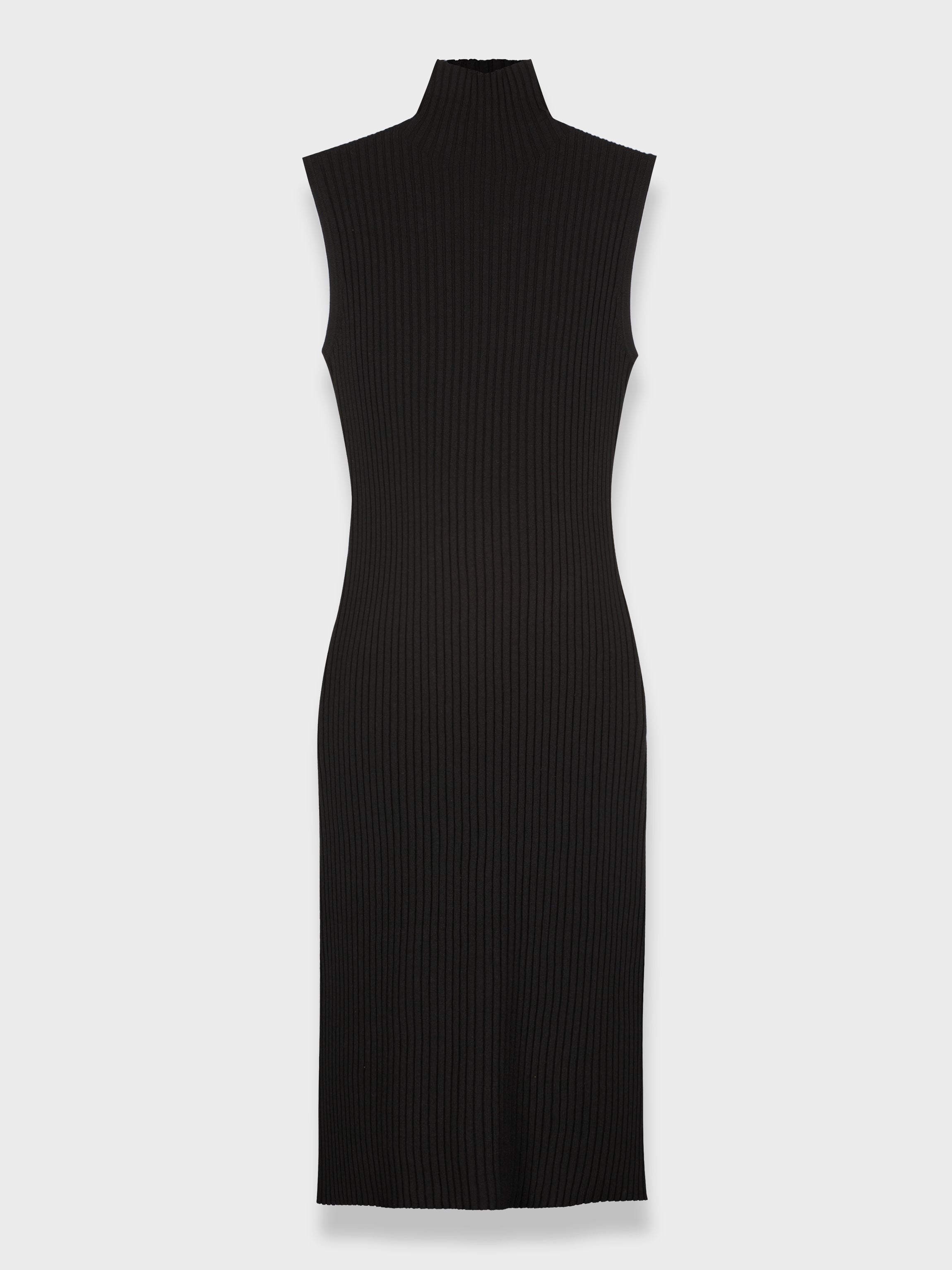 RIBBED SLEEVELESS DRESS 42&quot;-BLACK