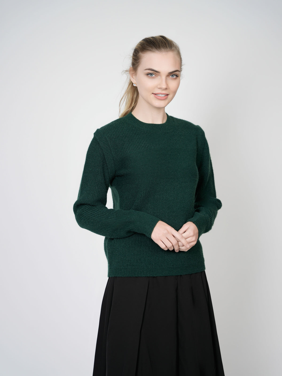 MIXED KNIT SWEATER-GREEN