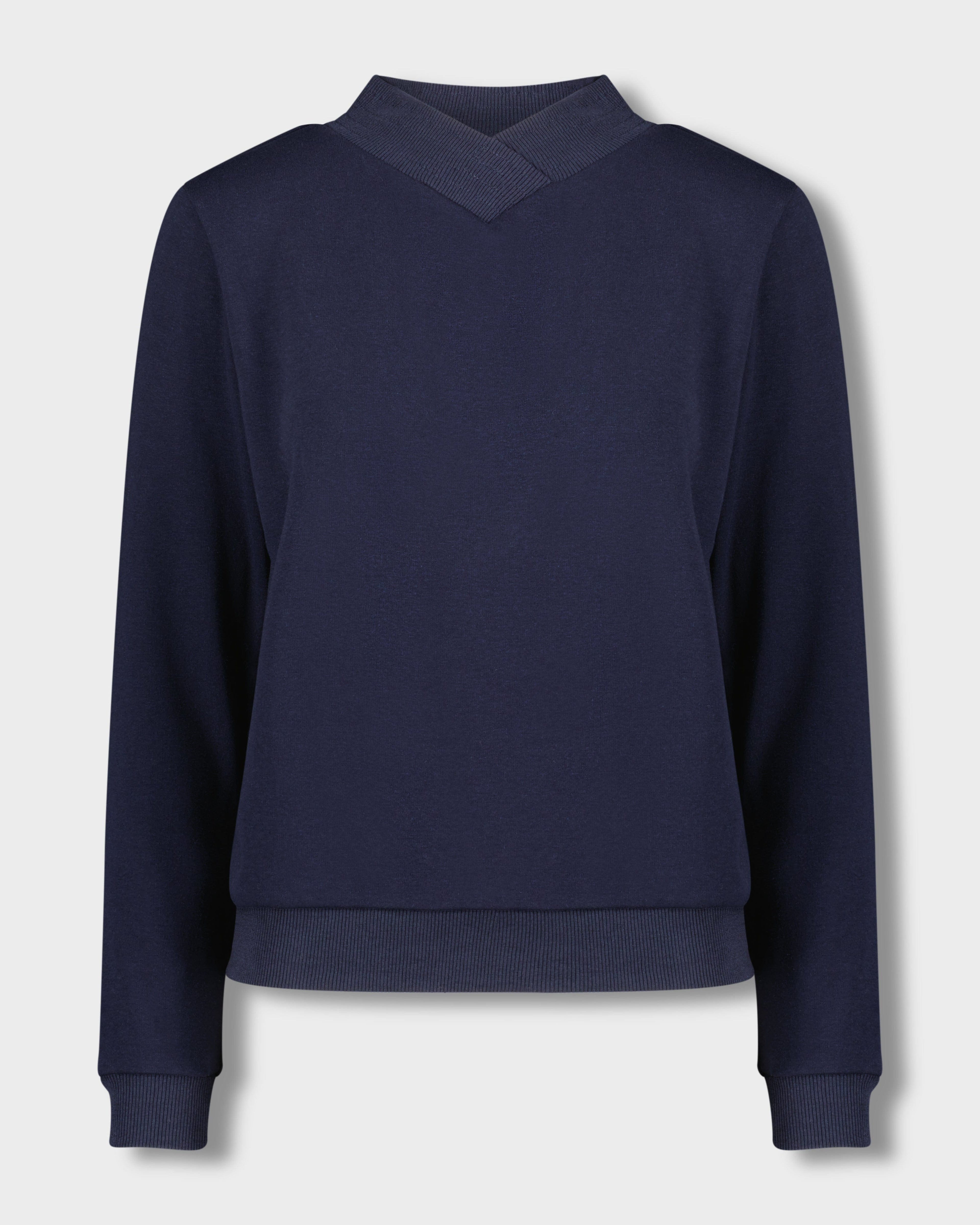 RIBBED V COLLAR SWEATSHIRT-NAVY