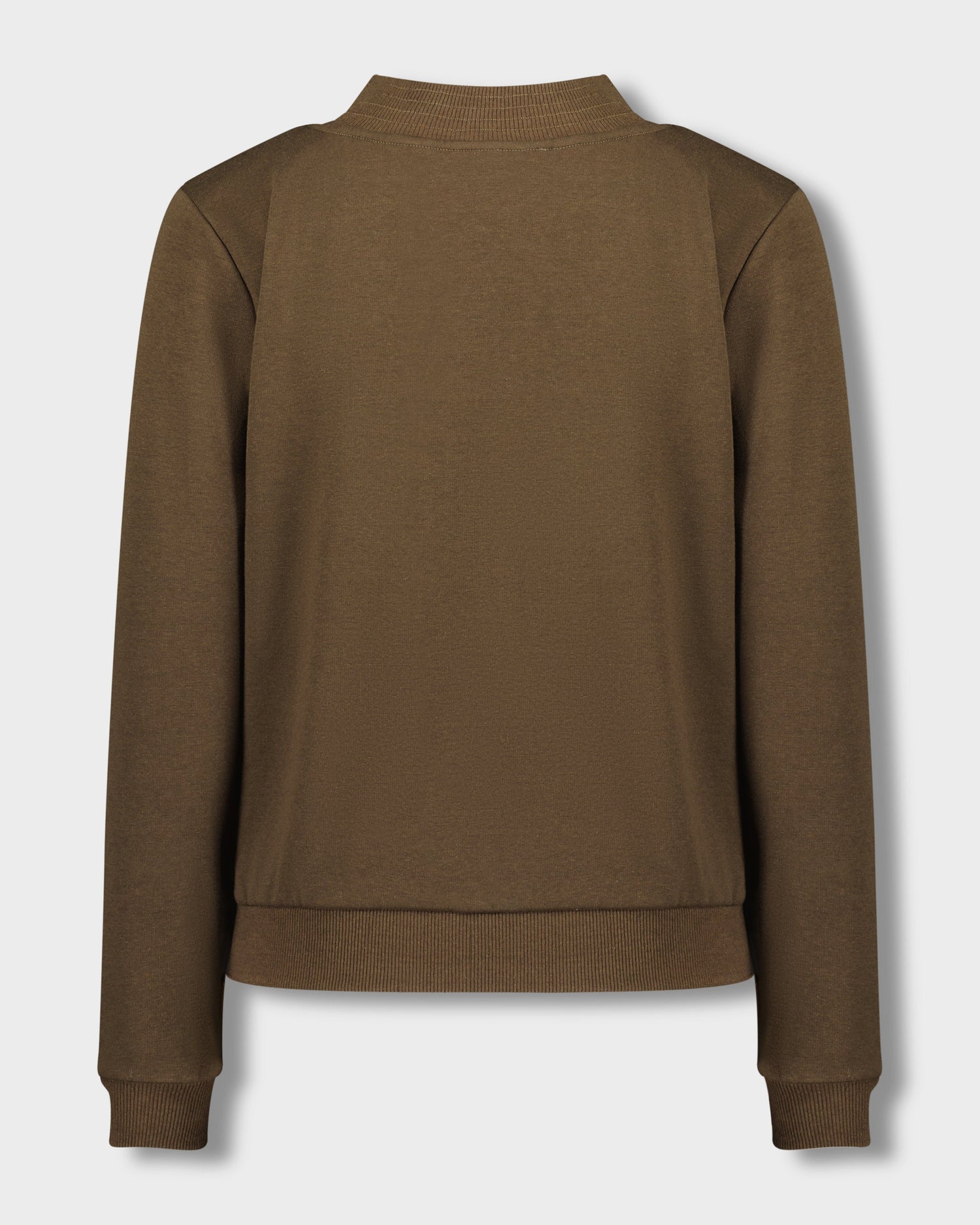 RIBBED V COLLAR SWEATSHIRT-OLIVE