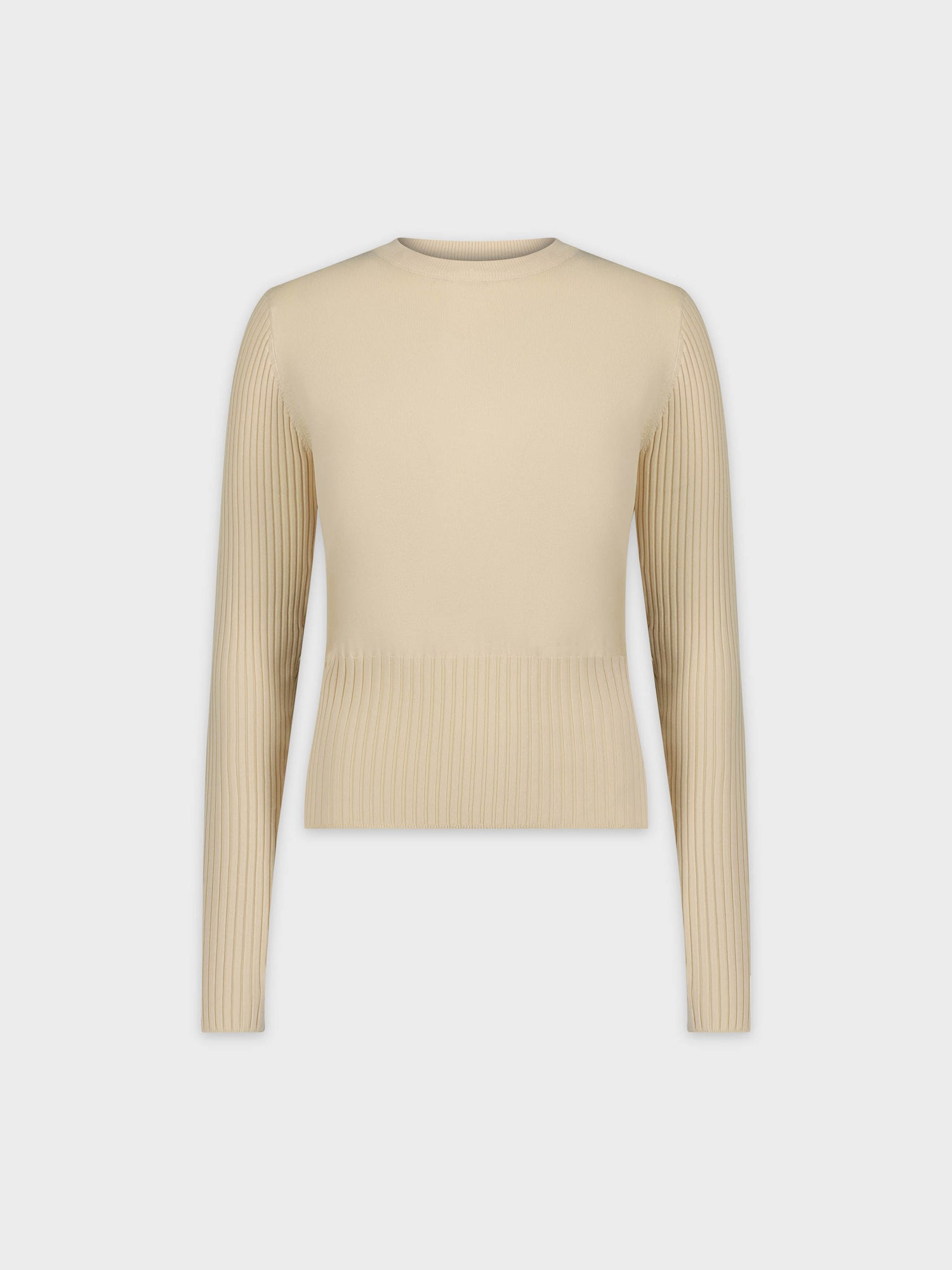 RIBBED WAISTED SWEATER-VANILLA