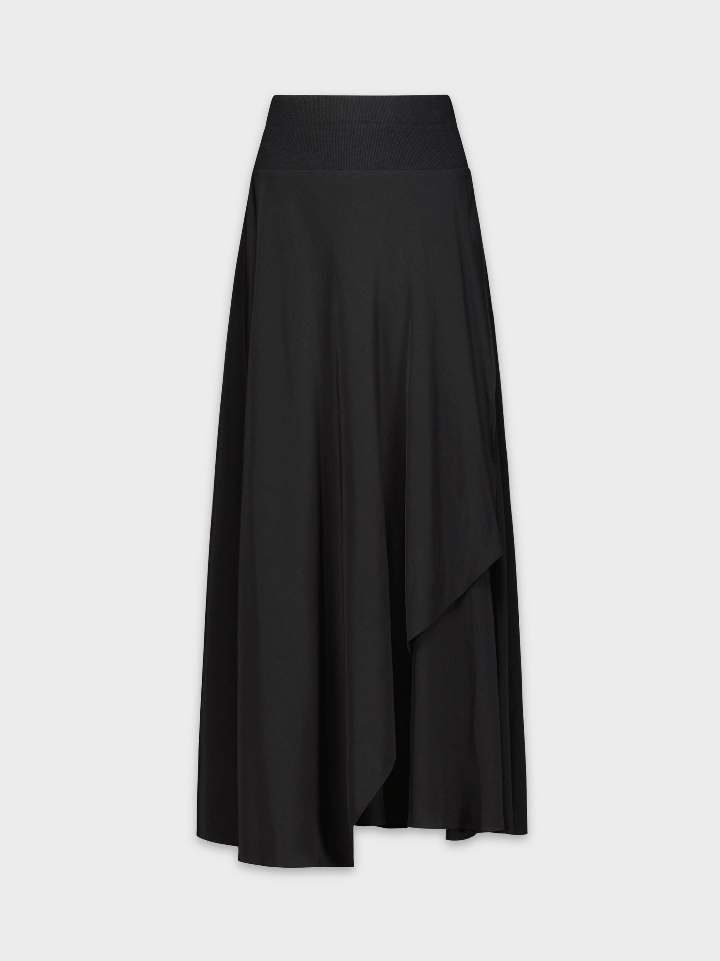 RIBBED TOP LAYERED SKIRT-BLACK