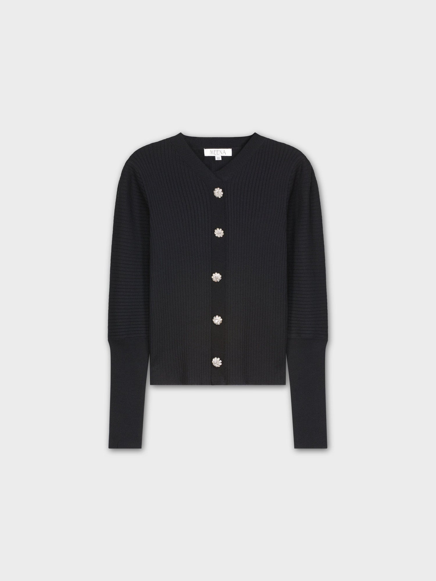 RHINESTONE BUTTON SWEATER-BLACK