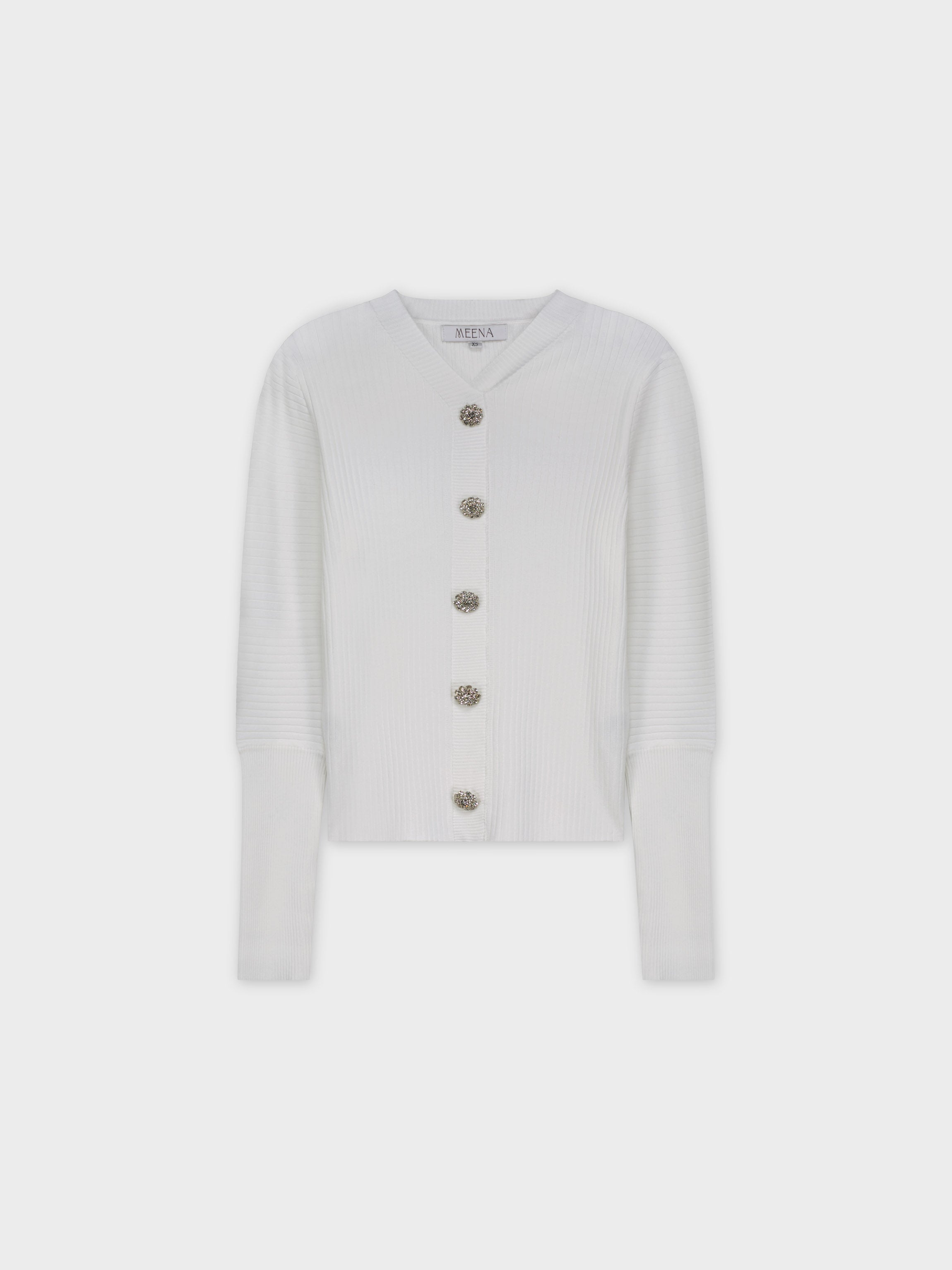 RHINESTONE BUTTON SWEATER-WHITE