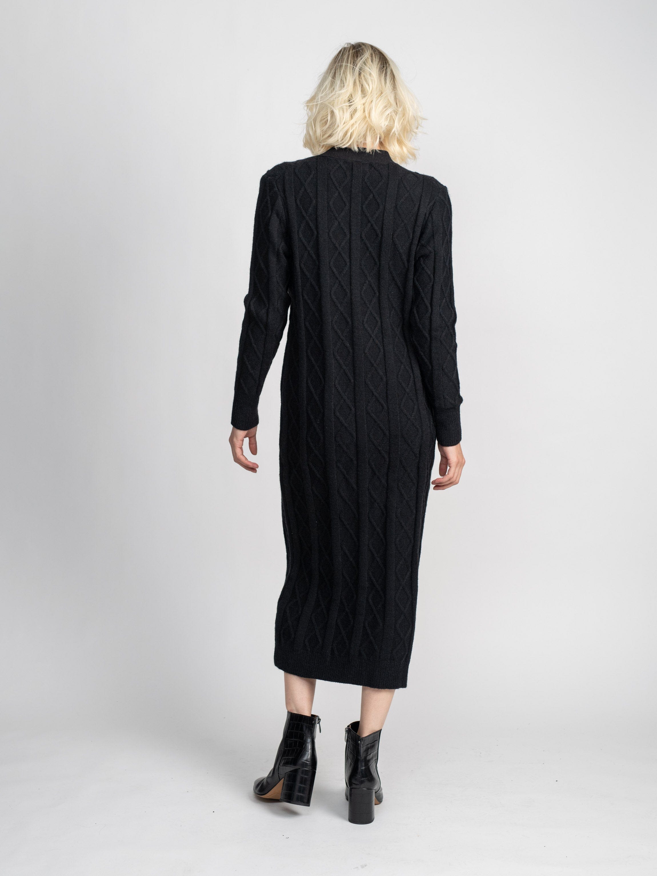 VESTIDO CÁRDIGAN DE PUNTO DE OBRA (LARGO)-NEGRO