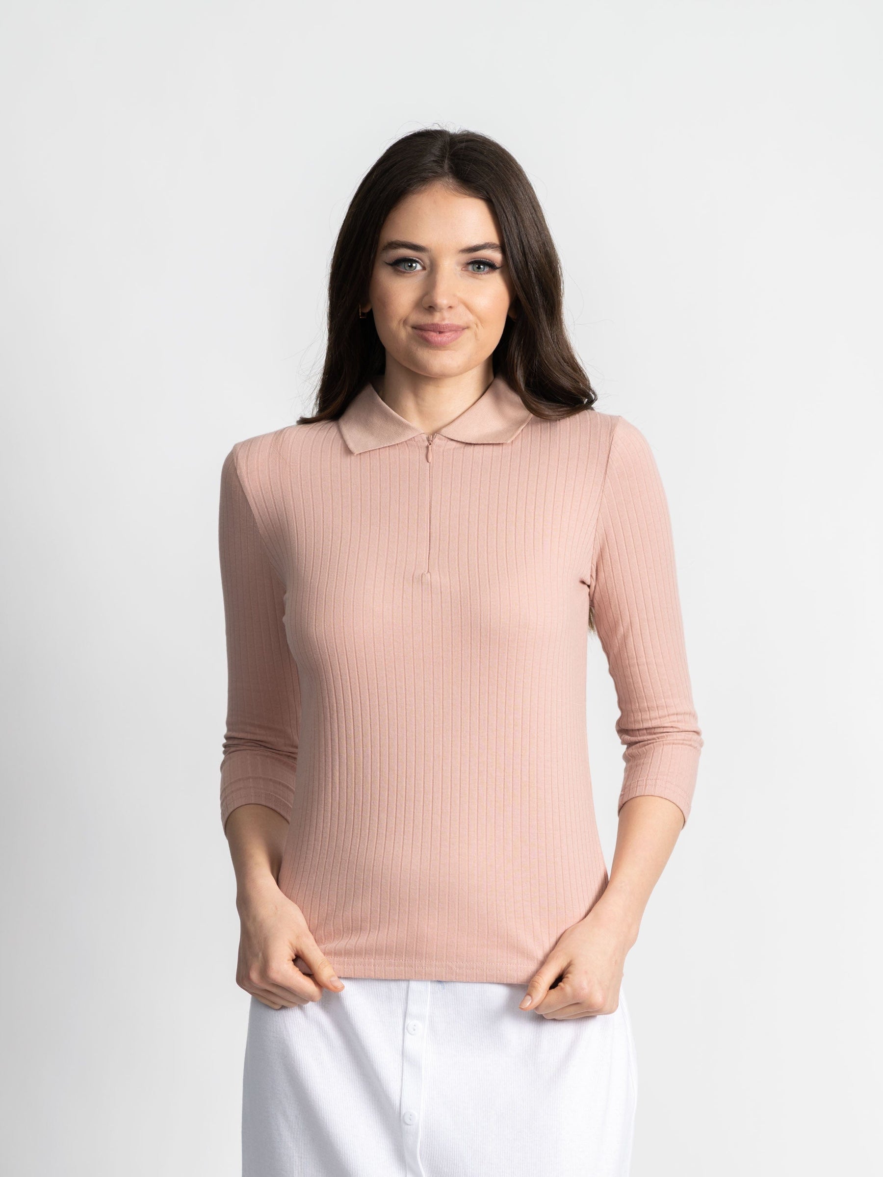 RIBBED COLLAR T-SHIRT 3/4 SLEEVE