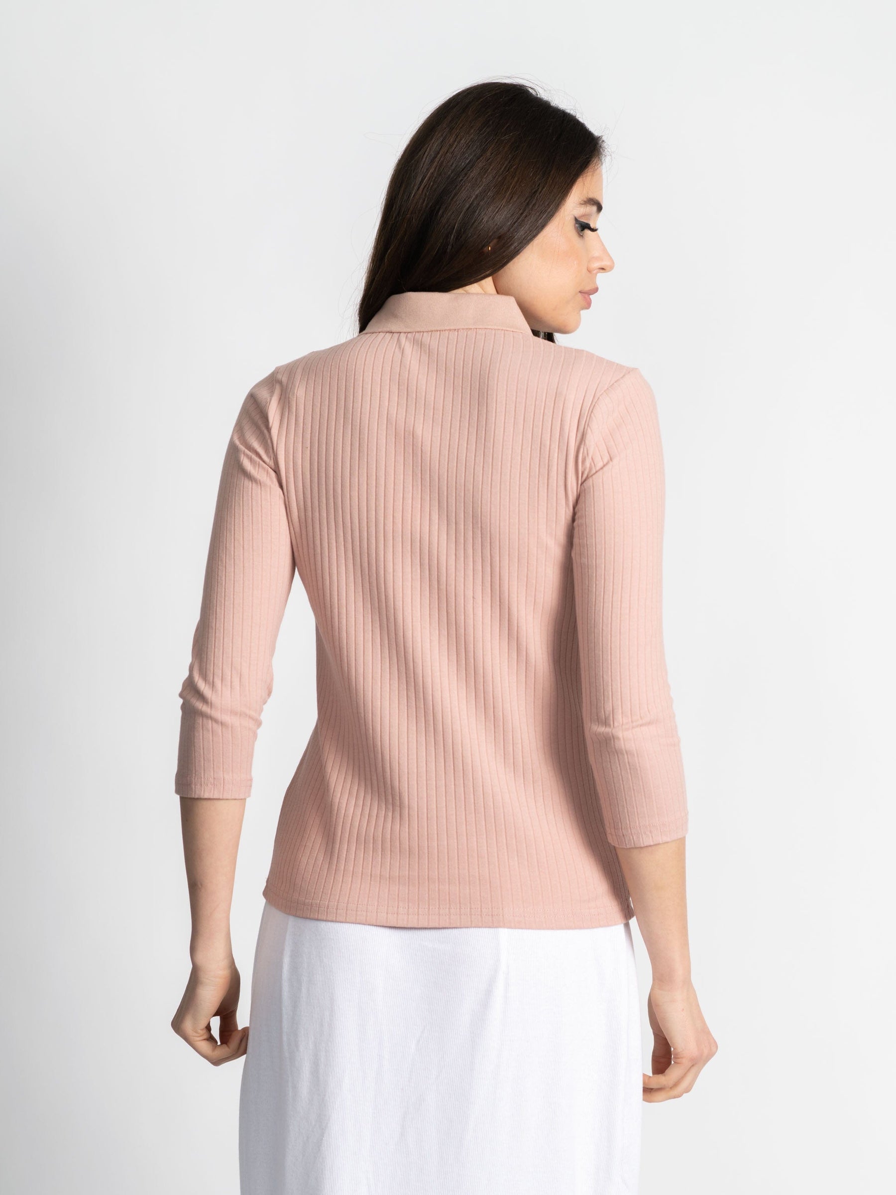 RIBBED COLLAR T-SHIRT 3/4 SLEEVE