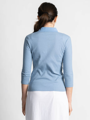 RIBBED COLLAR T-SHIRT 3/4 SLEEVE