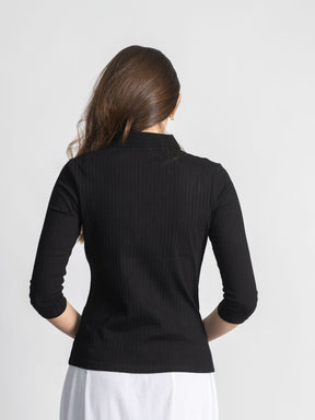 RIBBED COLLAR T-SHIRT 3/4 SLEEVE