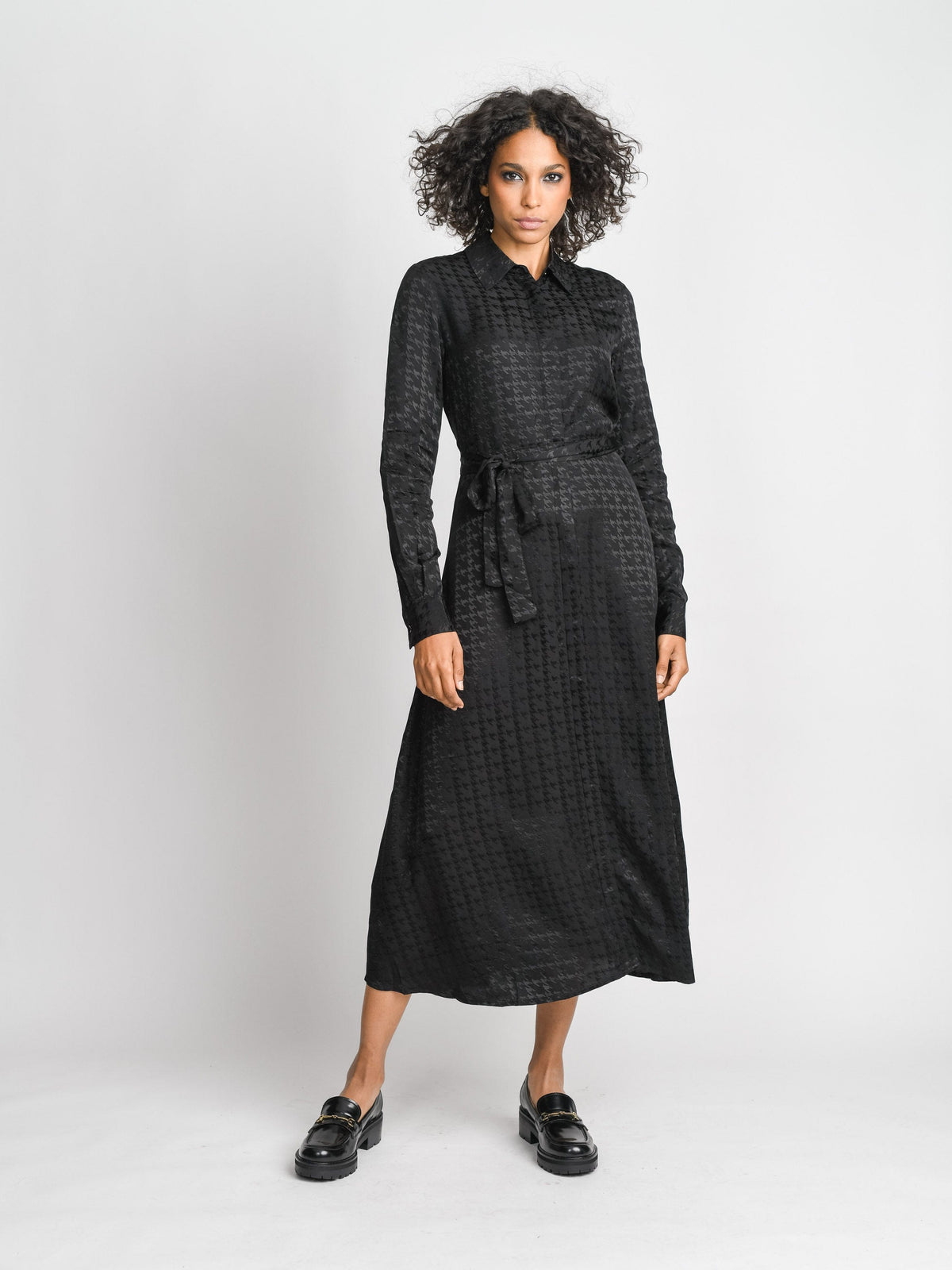 SILK SHIRTDRESS-HOUNDSTOOTH
