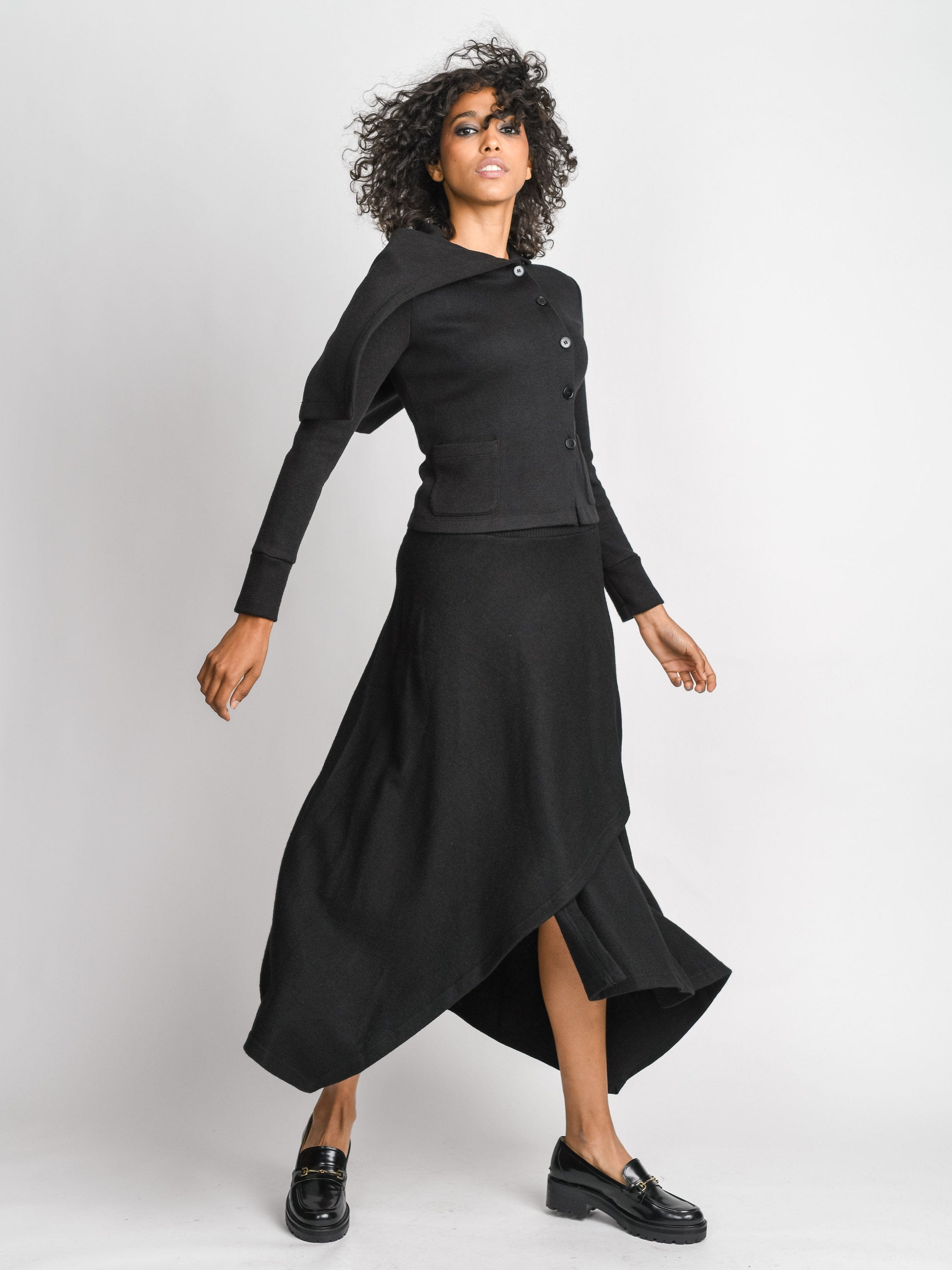 ASYMMETRICAL WOOL SKIRT-BLACK