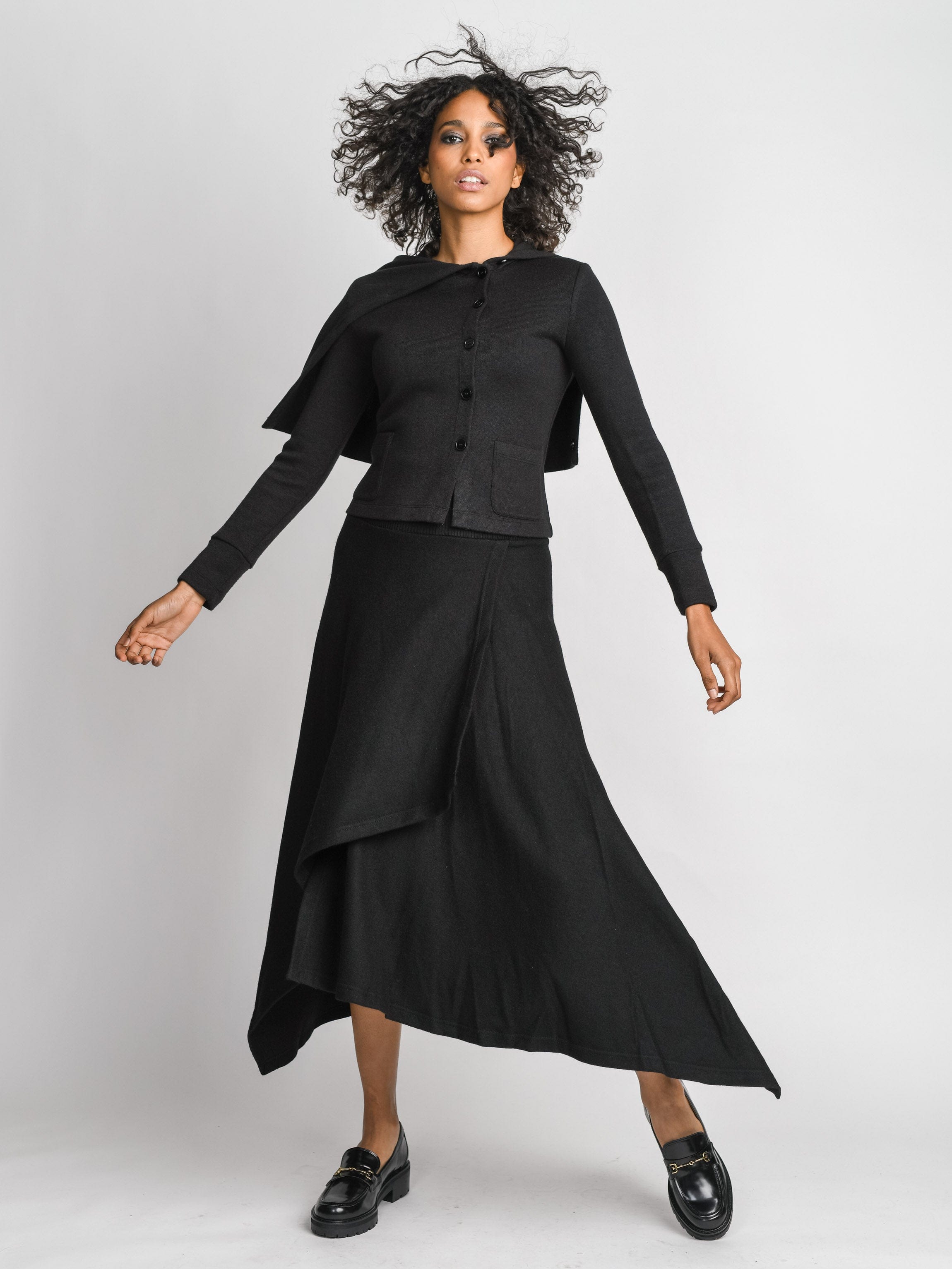 ASYMMETRICAL WOOL SKIRT-BLACK