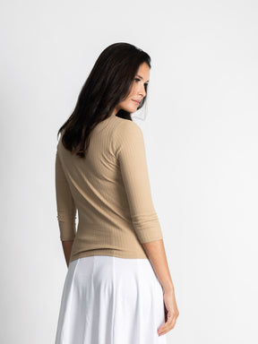 RIBBED COLLAR T-SHIRT 3/4 SLEEVE
