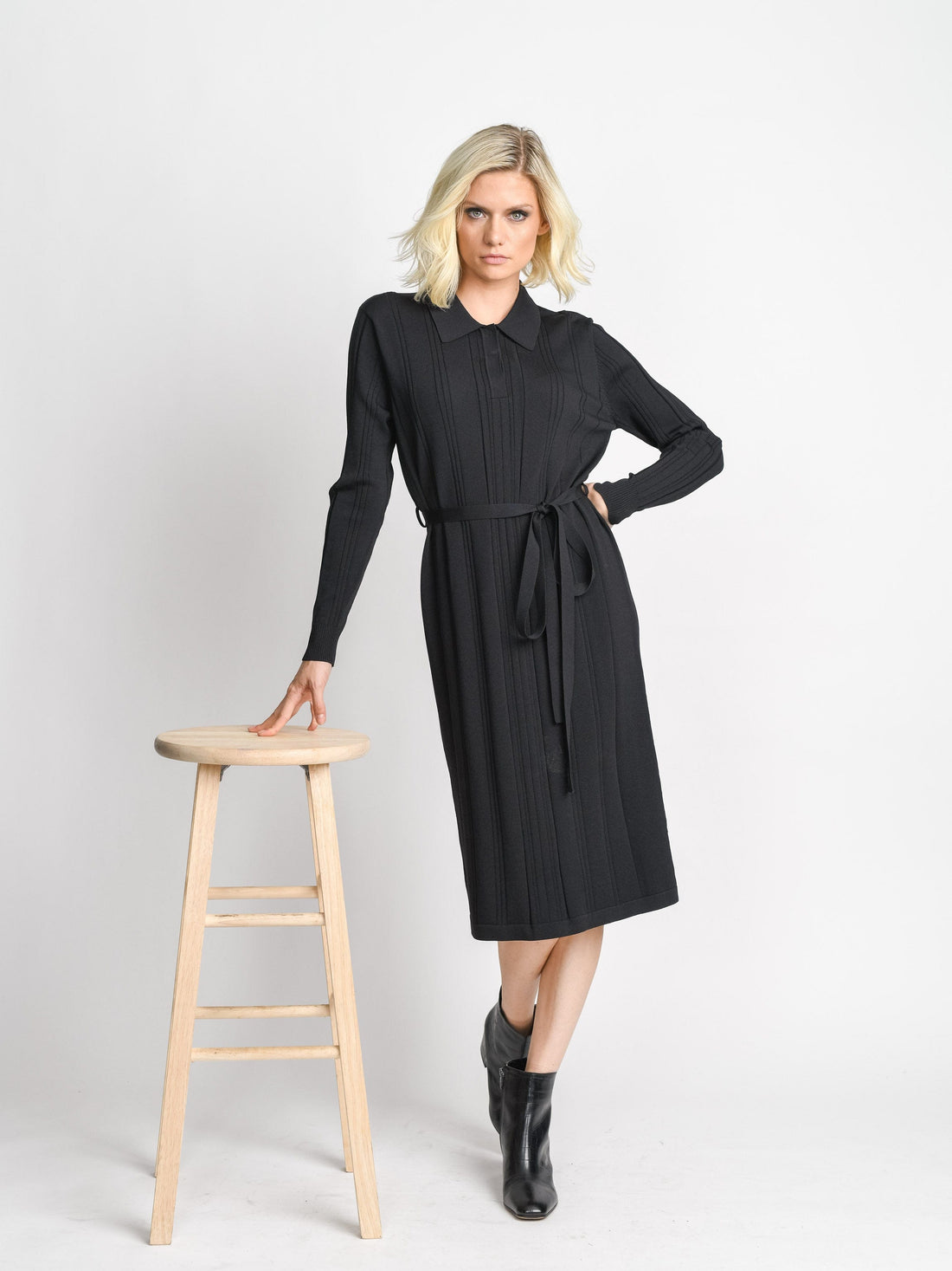 KNIT SHIRTDRESS-BLACK