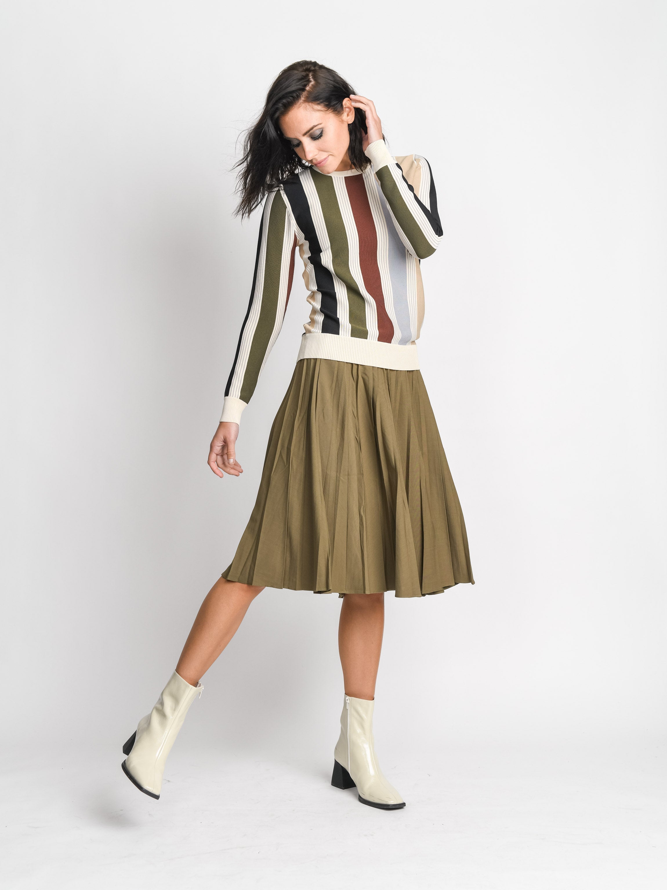 PLEATED SKIRT 27&quot;-OLIVE