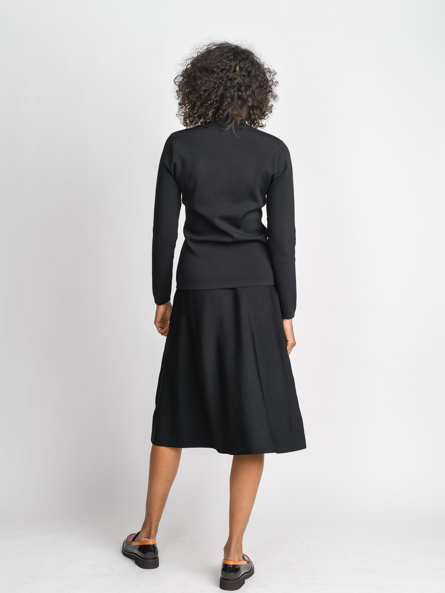 A LINE KNIT SKIRT 26&quot;-BLACK