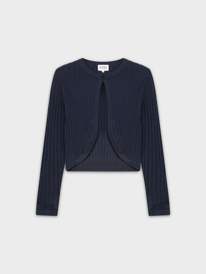 RIBBED SHRUG-NAVY