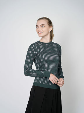 KNIT LINED SWEATER-GREEN/GREY