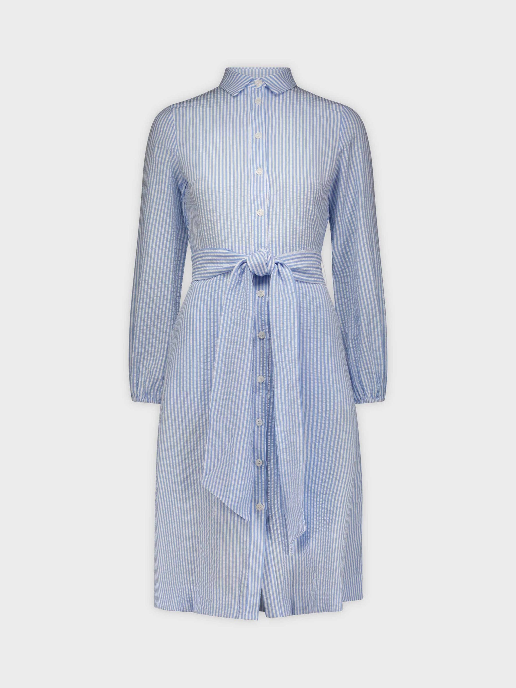 BACK SMOCKED DRESS-BLUE WHITE STRIPE