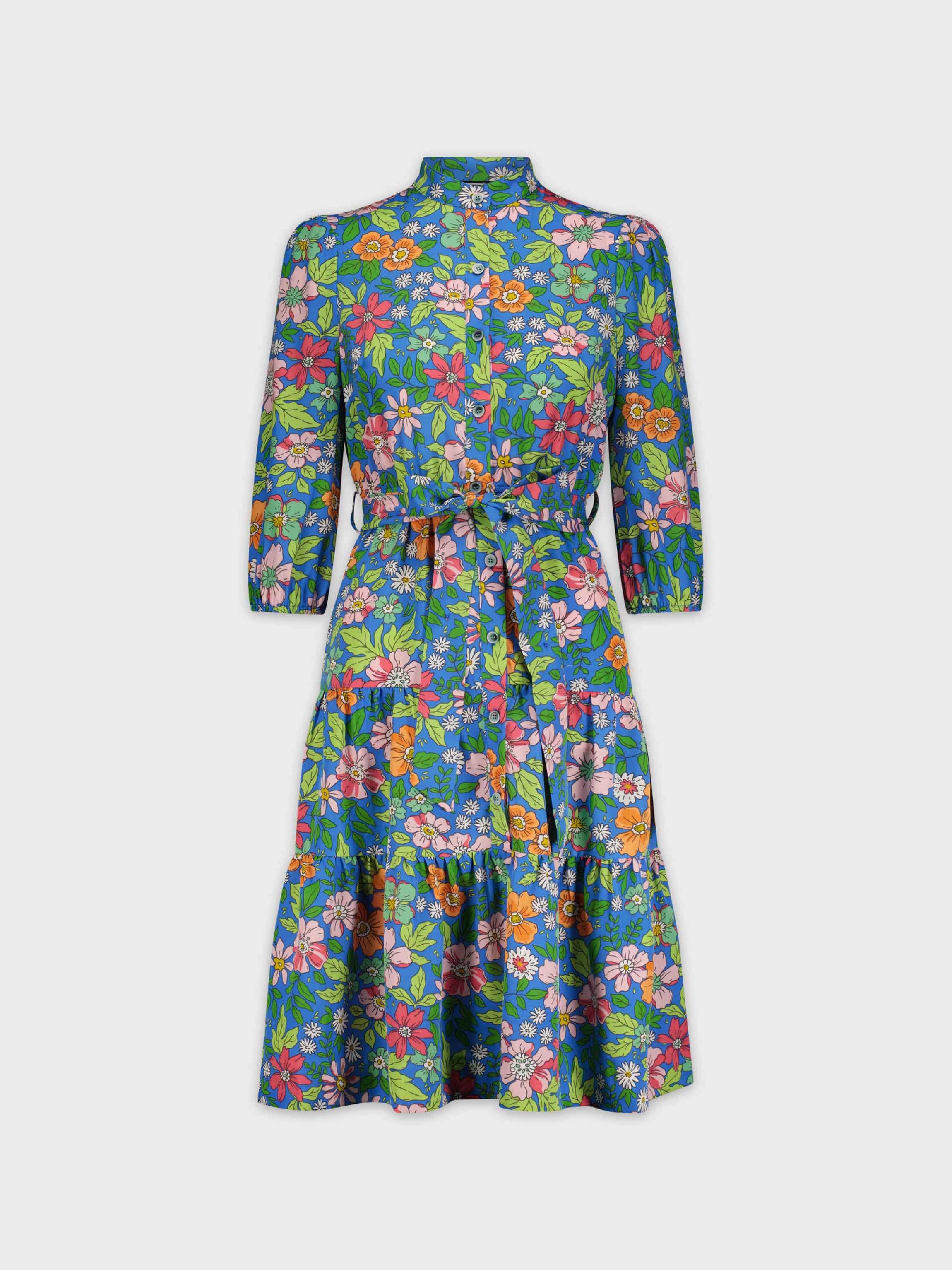 BELTED PLEAT DRESS-FLORAL