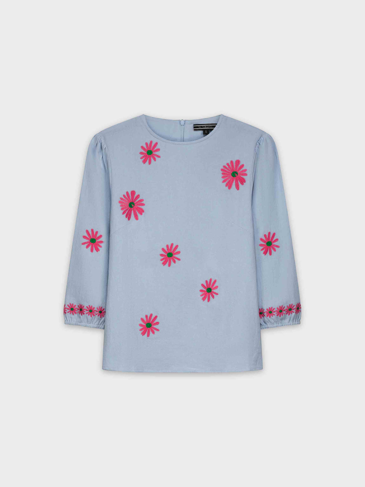 EMBROIDERED FLOWER BLOUSE-BLUE
