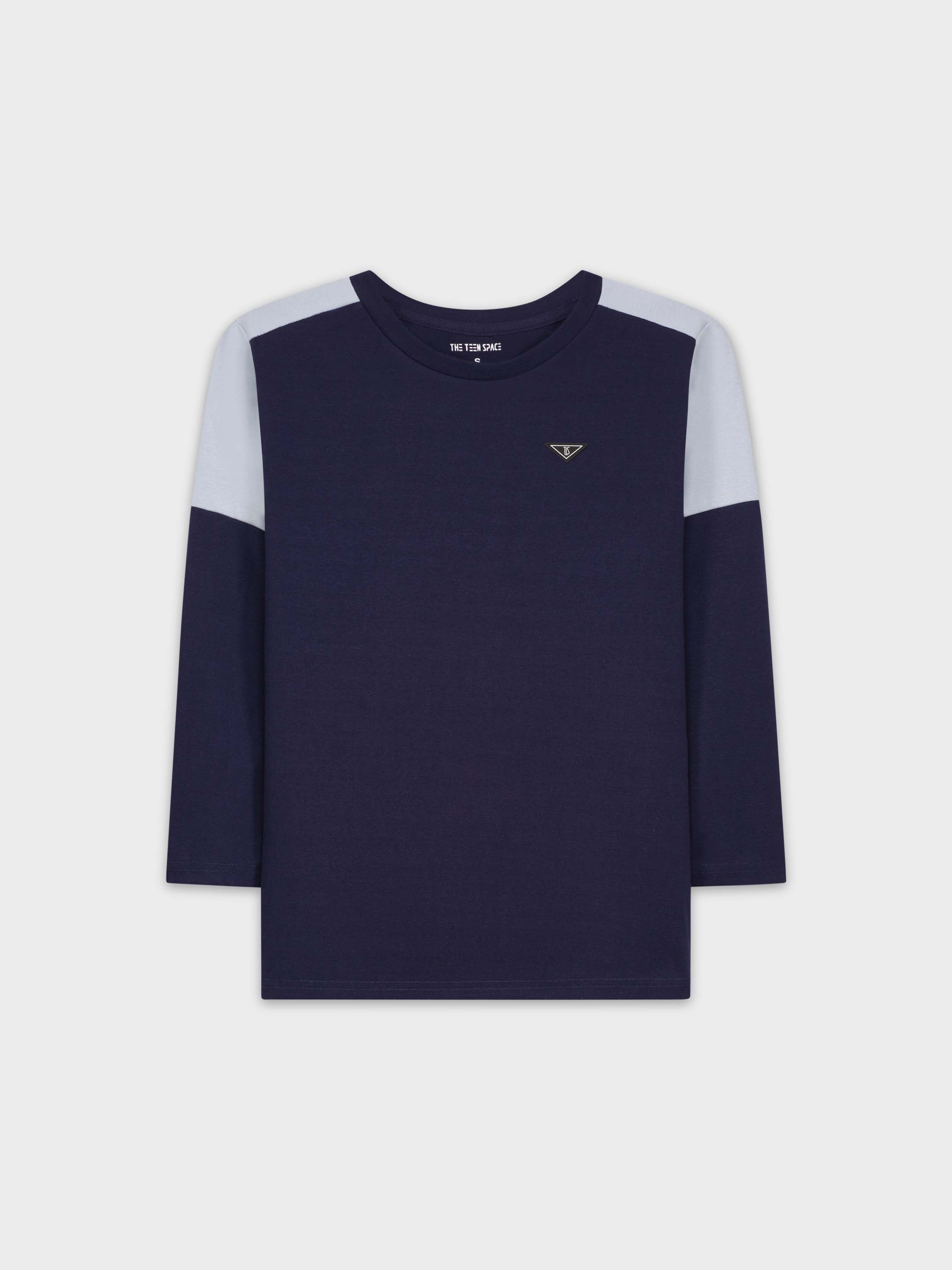 SHOULDER TEE SHIRT-NAVY/LT BLUE