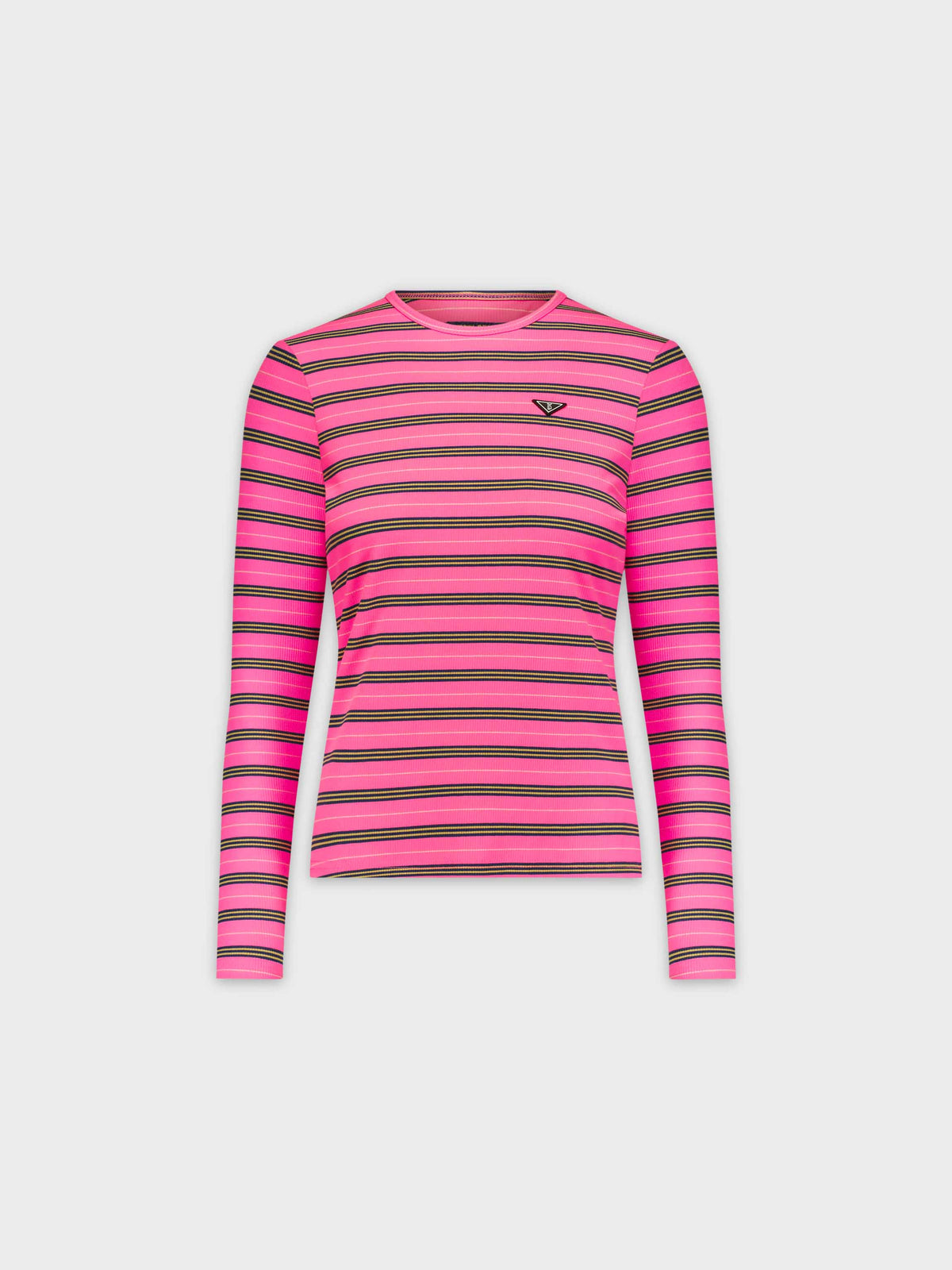 NEON STRIPED CREW-HOT PINK