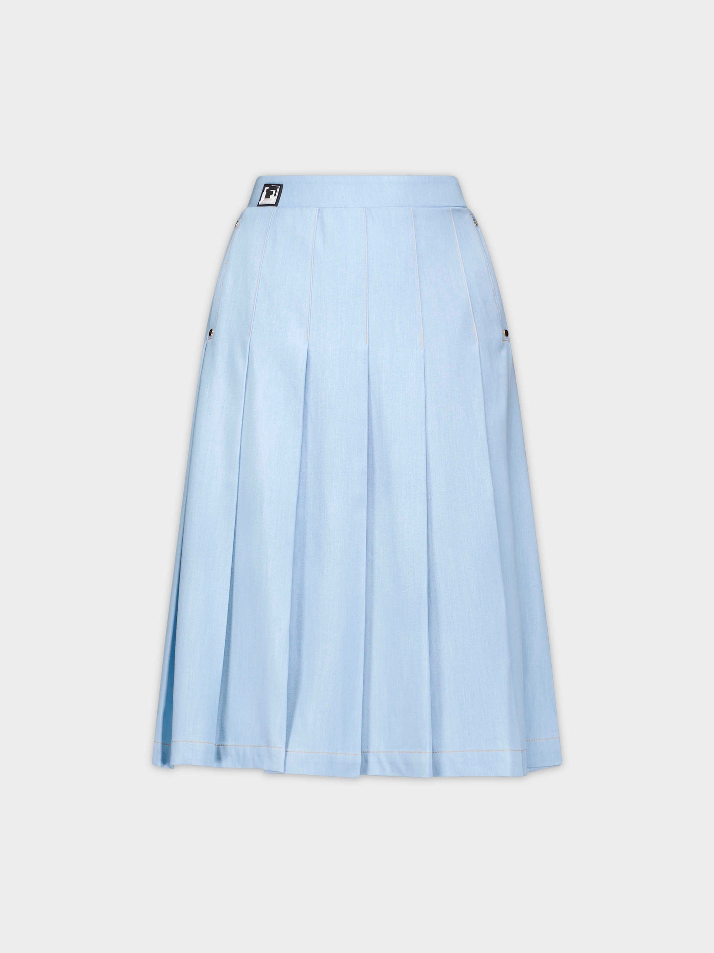 PLEATED DENIM SKIRT-LIGHT DENIM