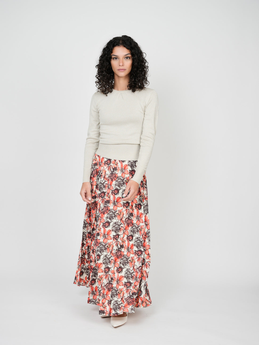 PLEATED SKIRT 37&quot;-CORAL