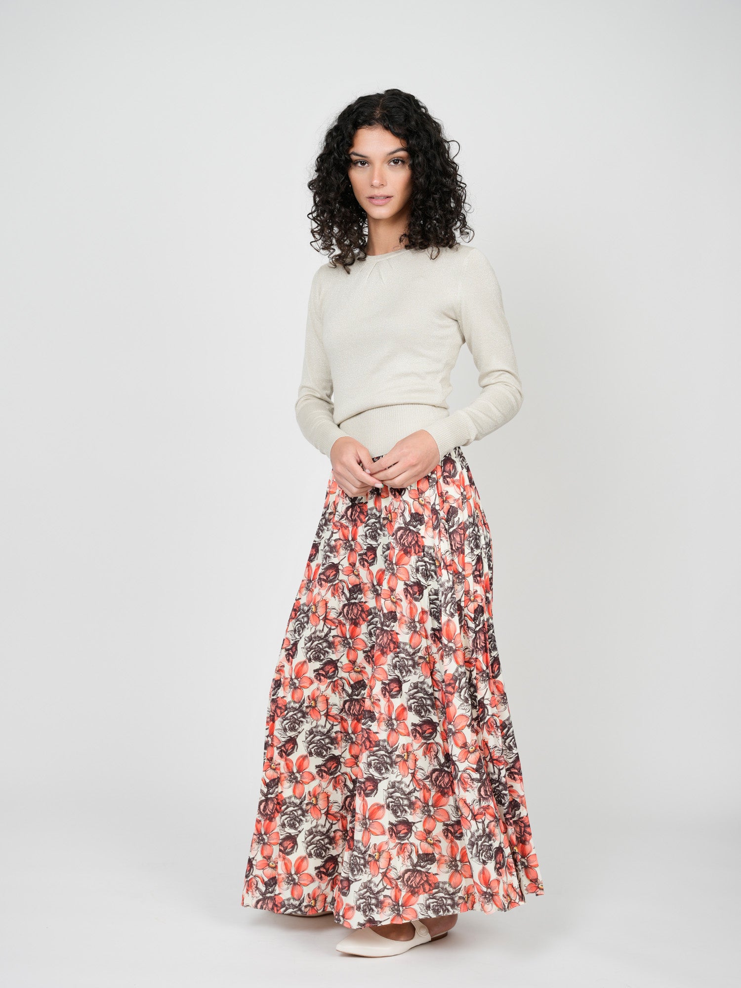 PLEATED SKIRT 37"-CORAL