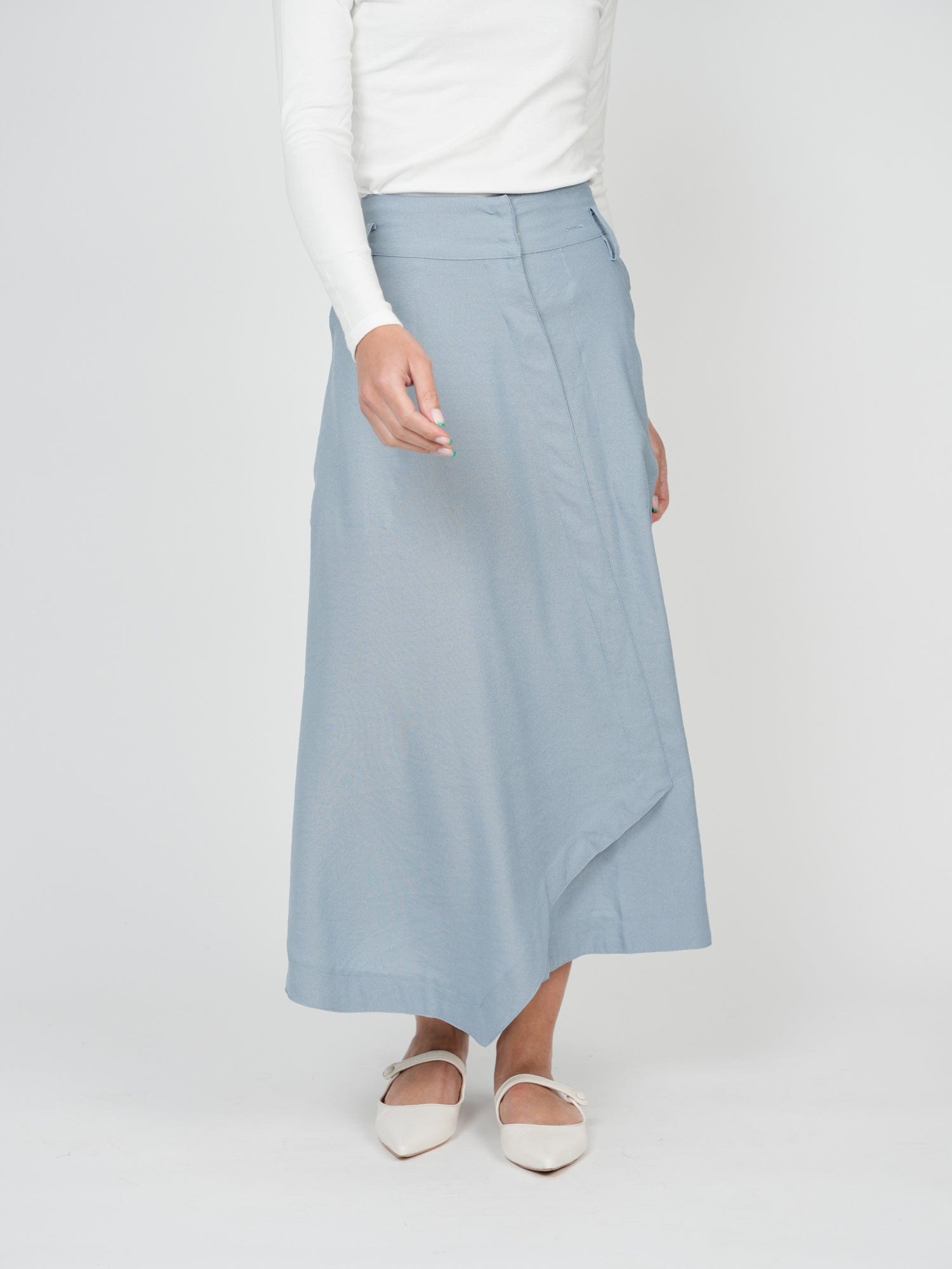 FAUX WRAP SKIRT-LIGHT BLUE