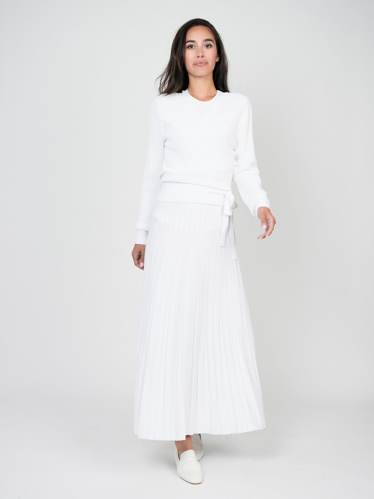KNIT MAXI PLEAT SKIRT 35"-PURE WHITE
