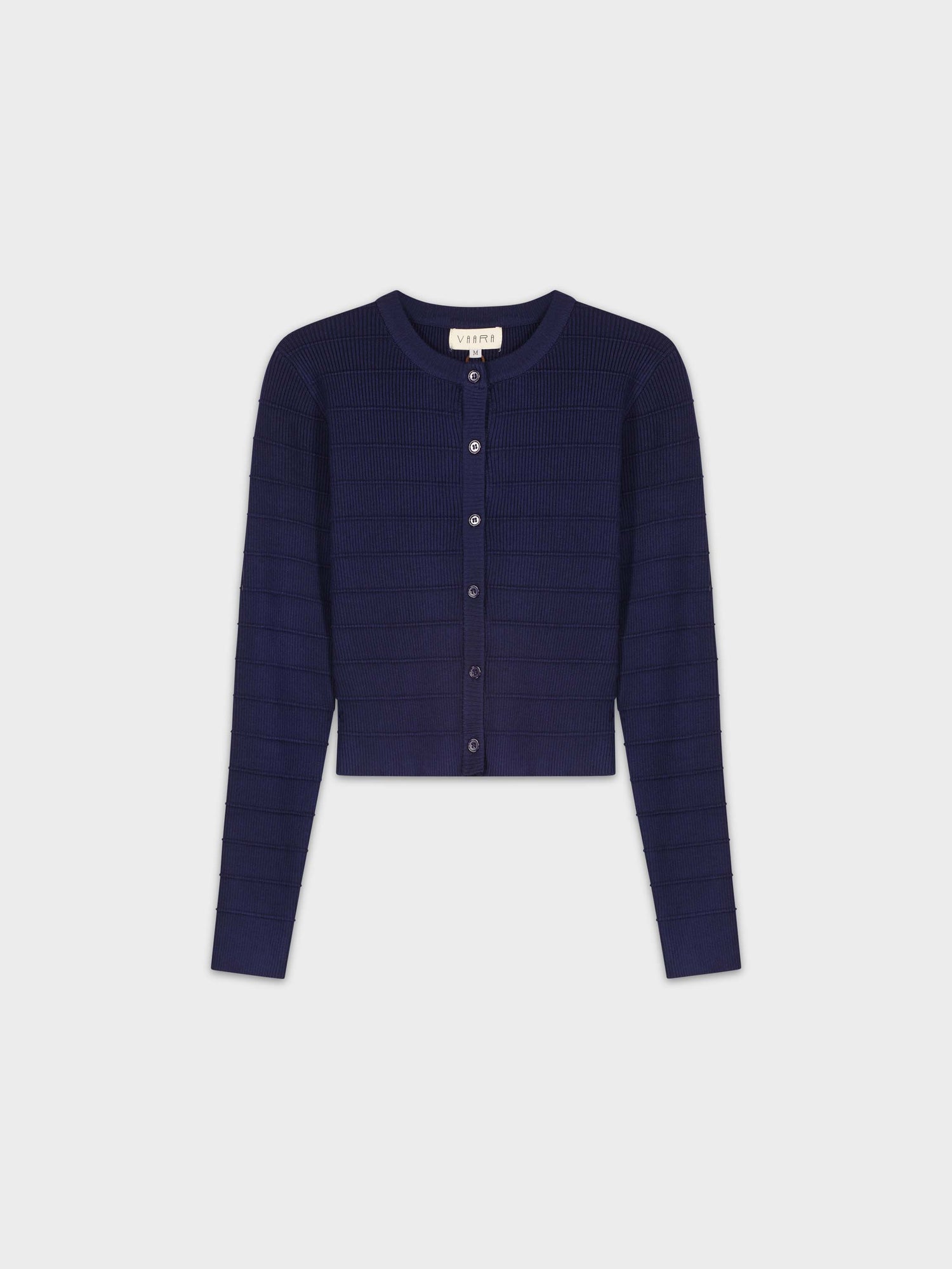 RIBBED CROPPED CARDIGAN-NAVY