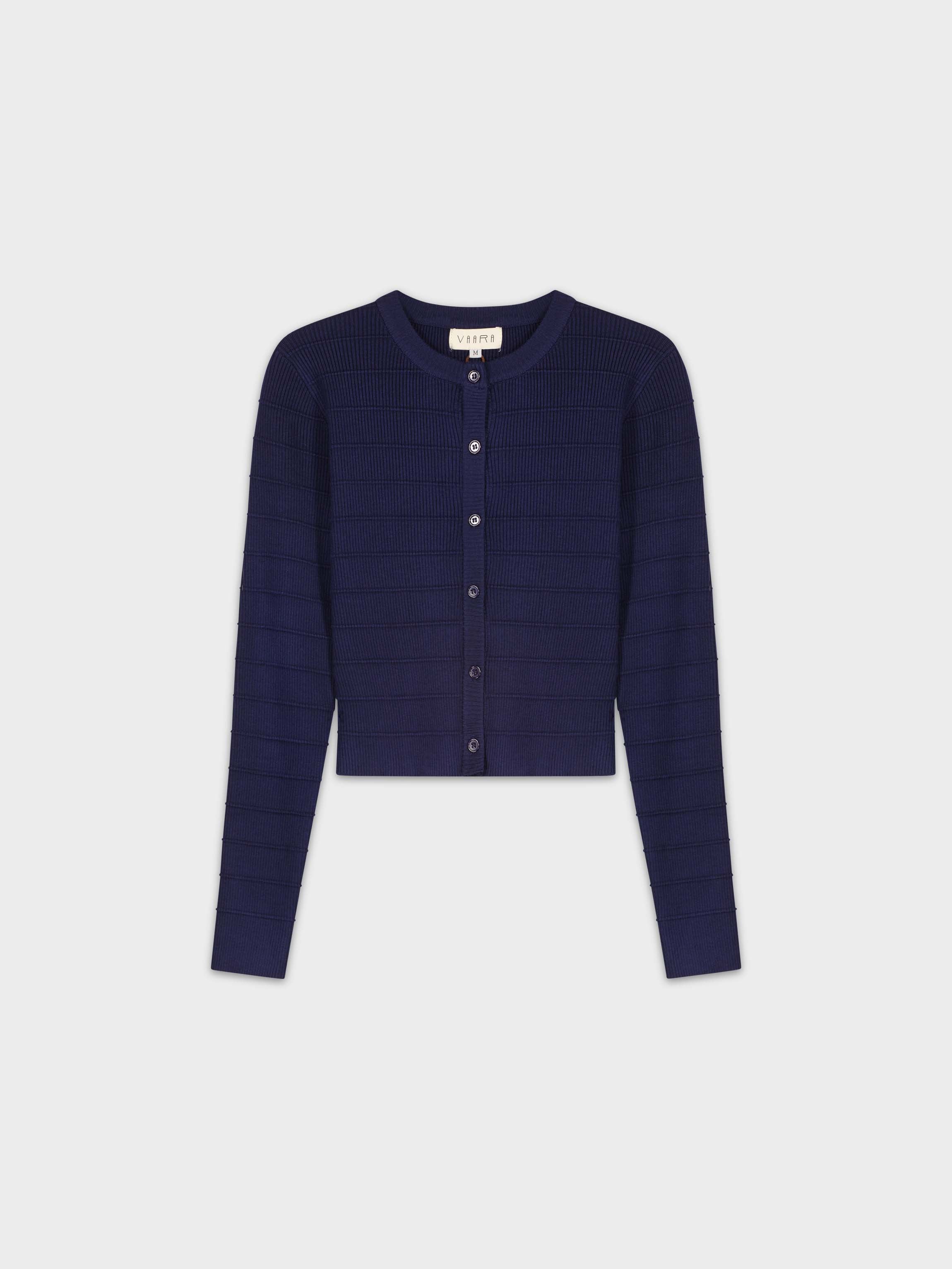 RIBBED CROPPED CARDIGAN-NAVY