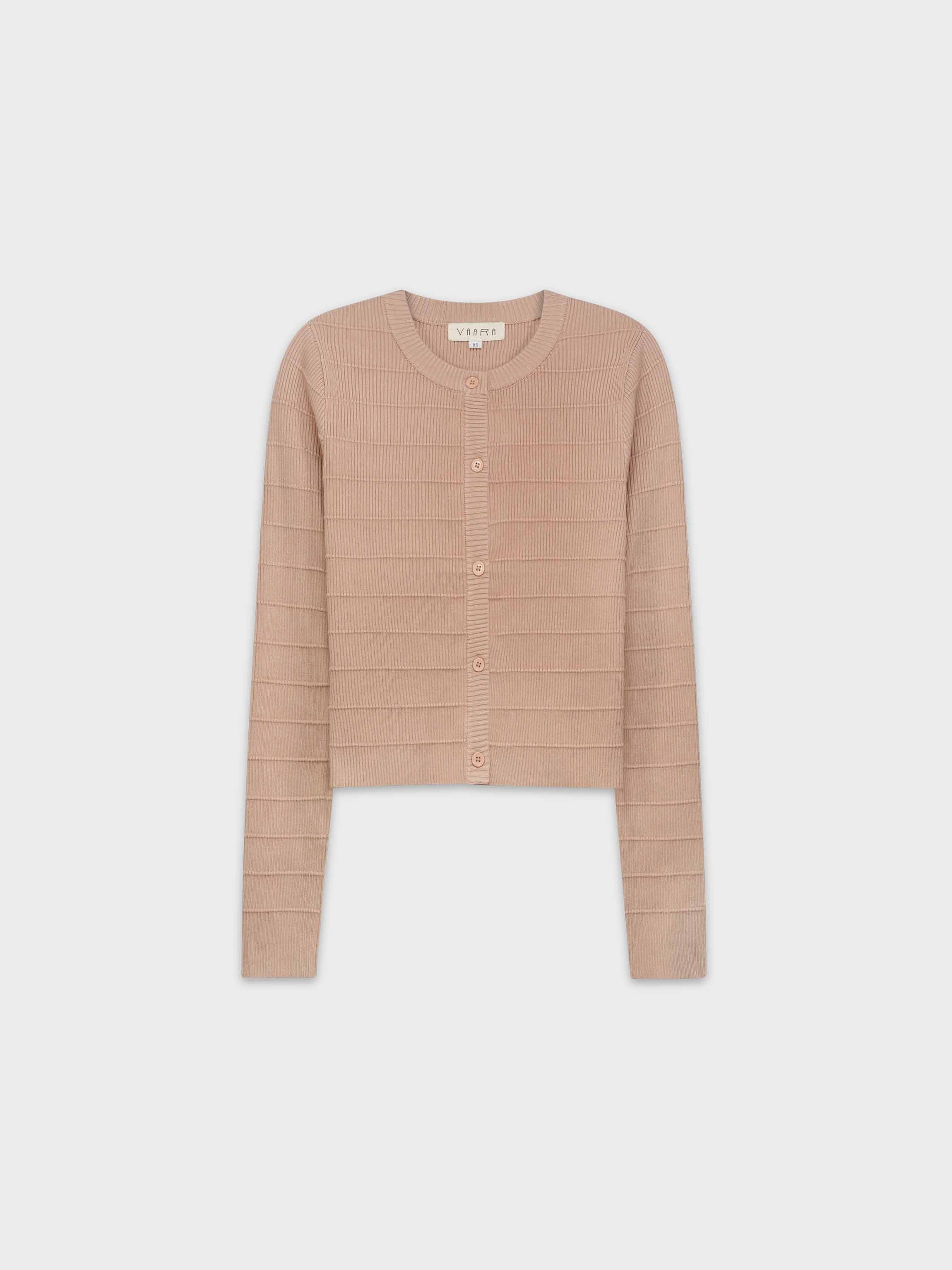 RIBBED CROPPED CARDIGAN-TAN