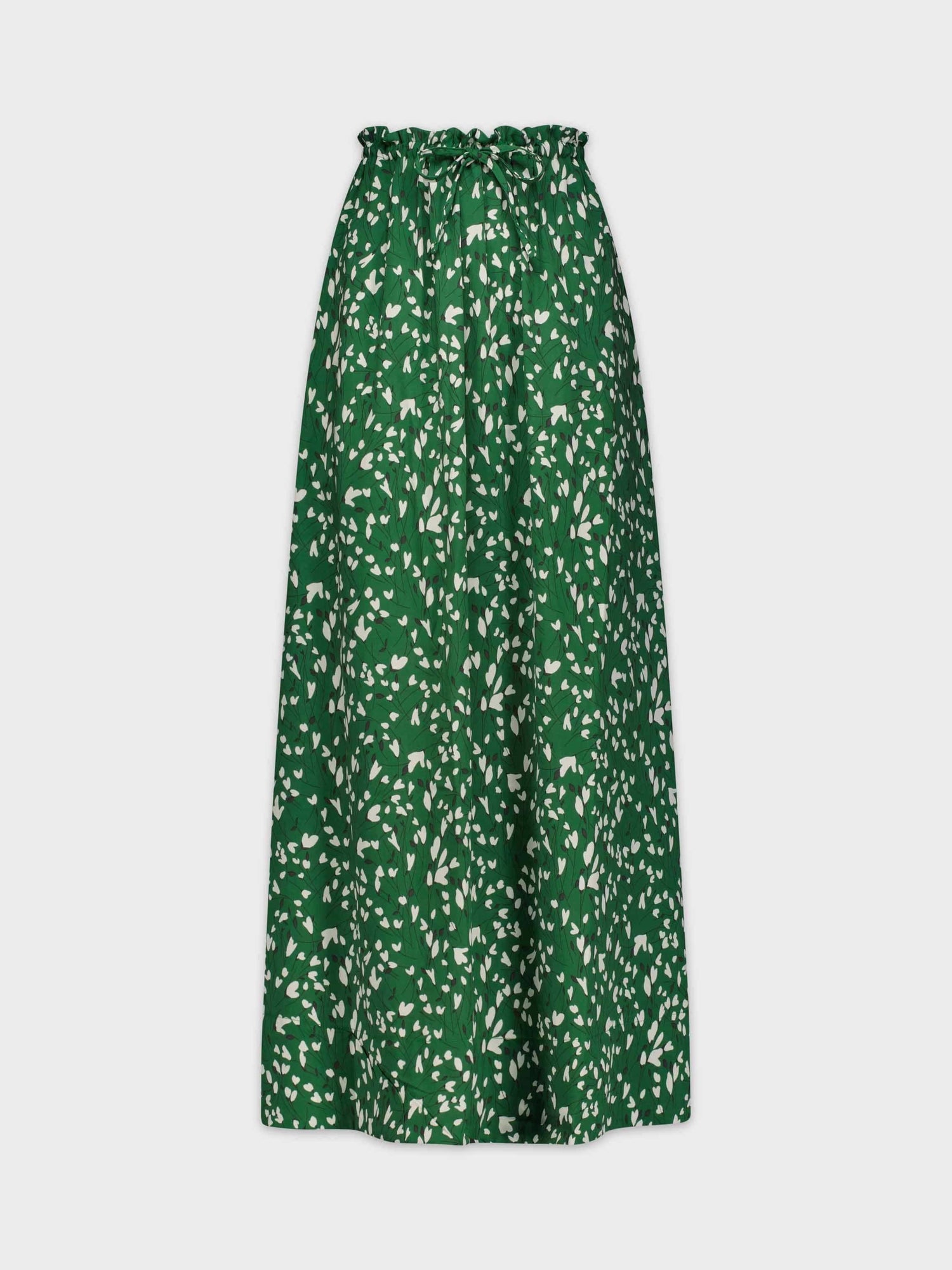 DRAWSTRING RUFFLE SKIRT-GREEN FLORAL