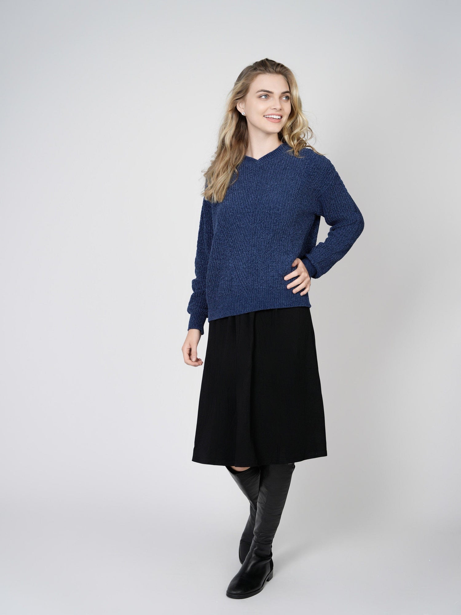 CHENILLE SWEATER-NAVY