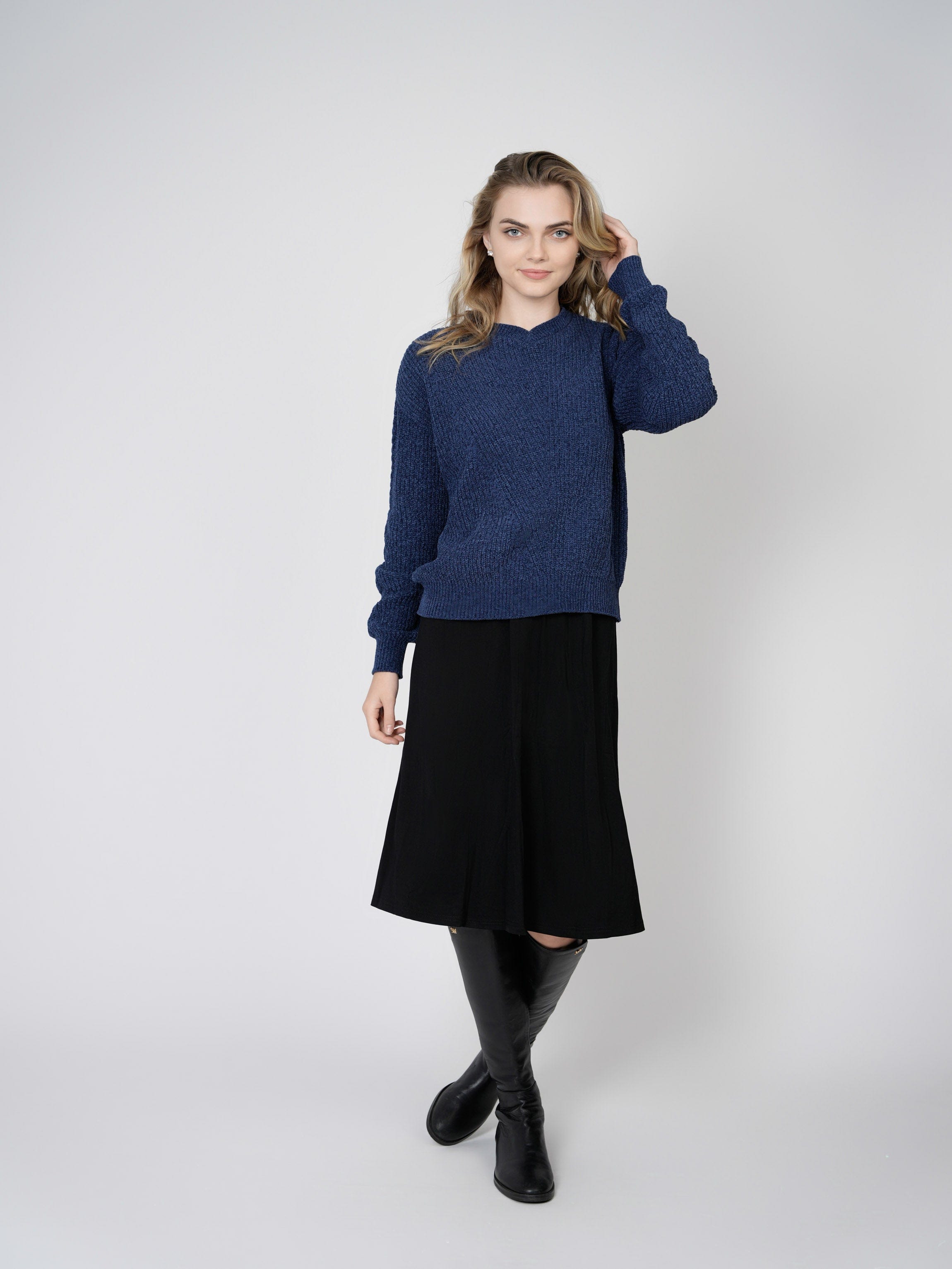 CHENILLE SWEATER-NAVY