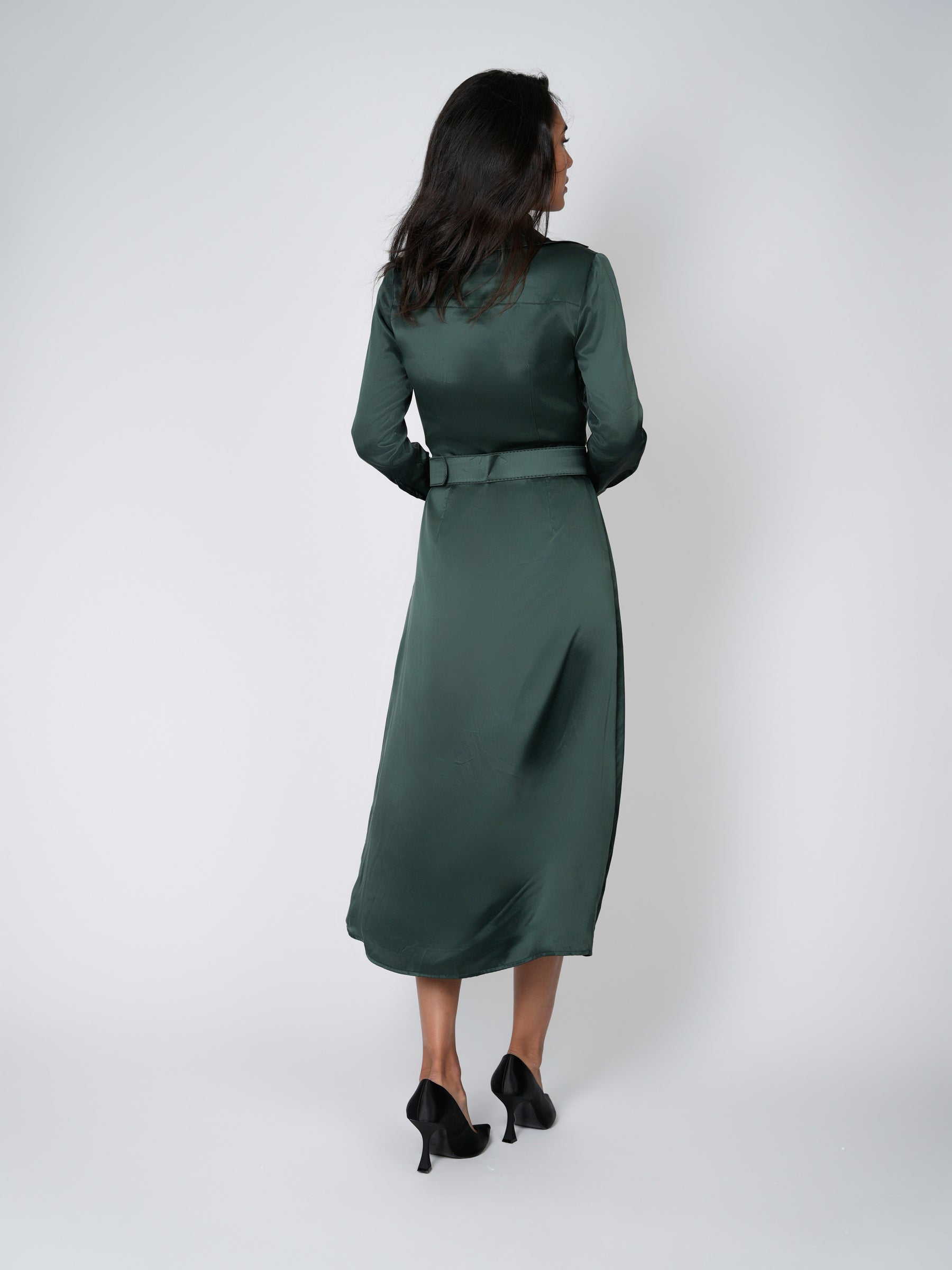 BELTED WRAP TOP DRESS-GREEN